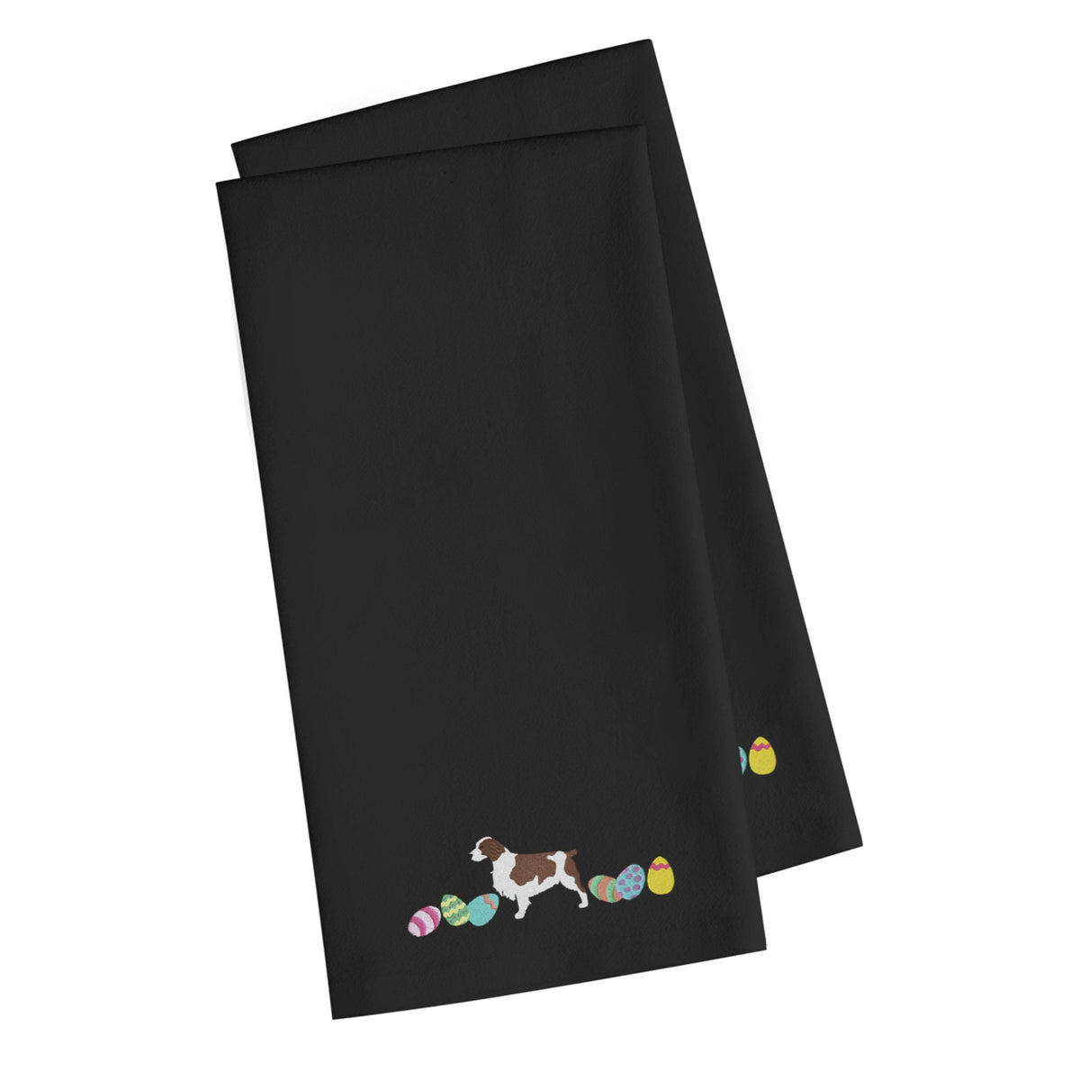 CarolineS Treasures Ck1692Bktwe Welsh Springer Spaniel Easter Black Embroidered Kitchen Towel Set Of 2