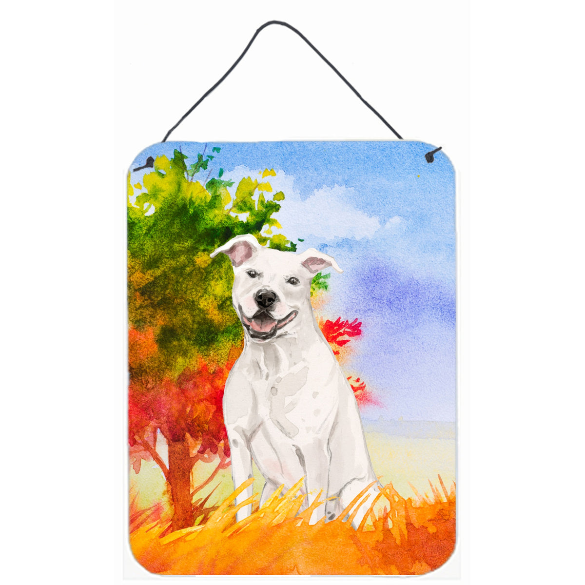 CarolineS Treasures Fall White Staffie Bull Terrier Door Hanging Prints Walldecor