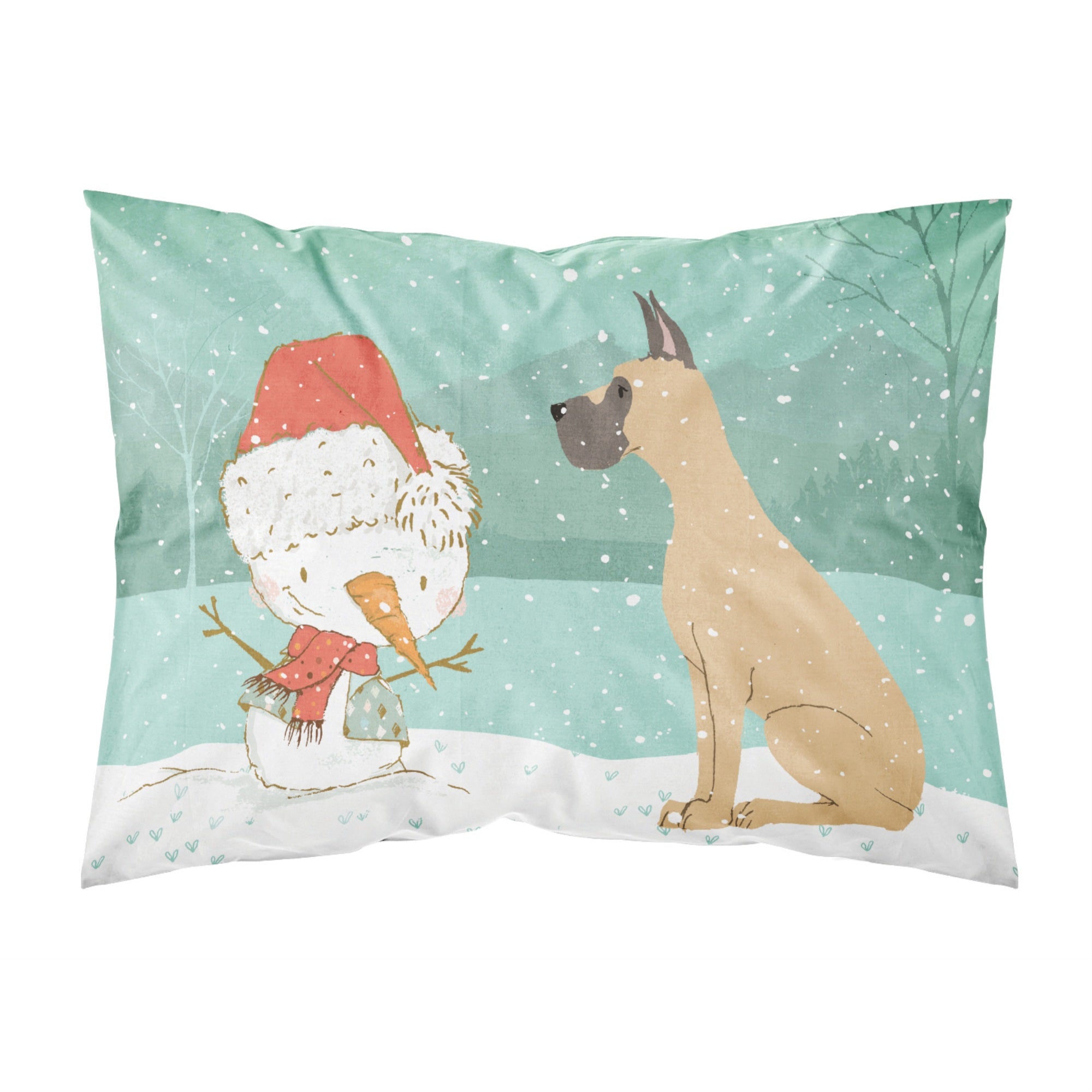 Caroline'S Treasures Snowman Cropped Fawn Dane Christmas Fabric Standard Pillowcase