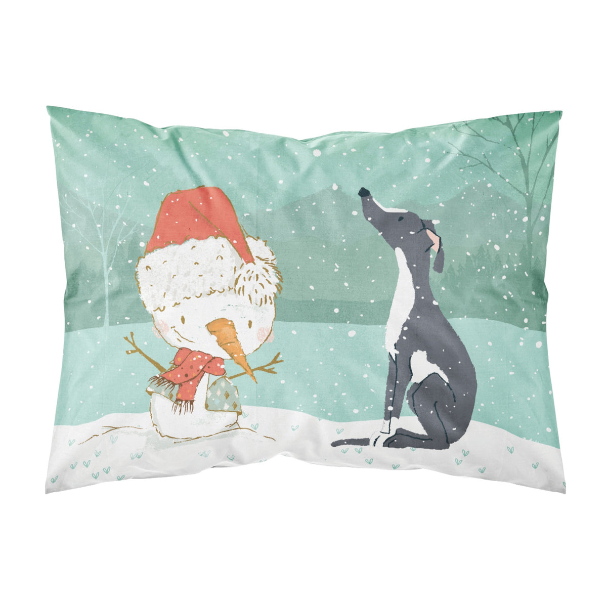 Caroline'S Treasures Snowman Black Greyhound Christmas Fabric Standard Pillowcase