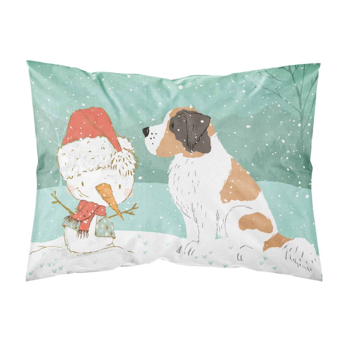 Caroline'S Treasures Snowman Saint Bernard Christmas Fabric Standard Pillowcase