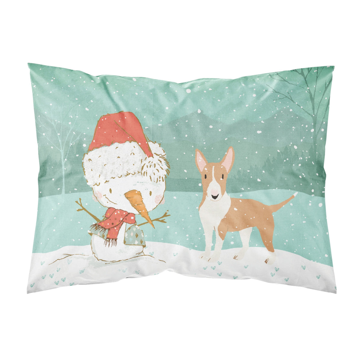 Caroline'S Treasures Snowman Fawn Bull Terrier Christmas Fabric Standard Pillowcase
