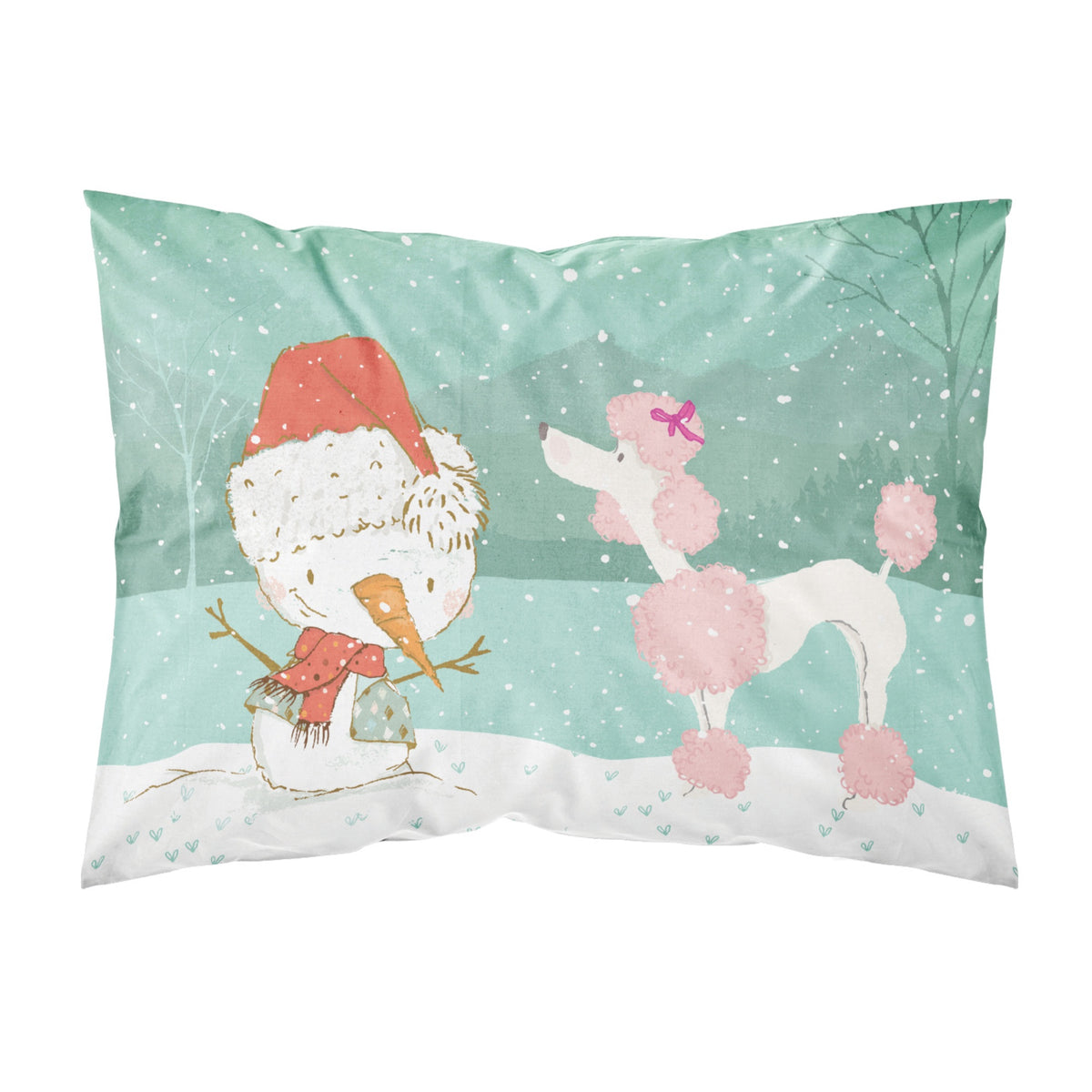 Caroline'S Treasures Snowman Pink Poodle Christmas Fabric Standard Pillowcase