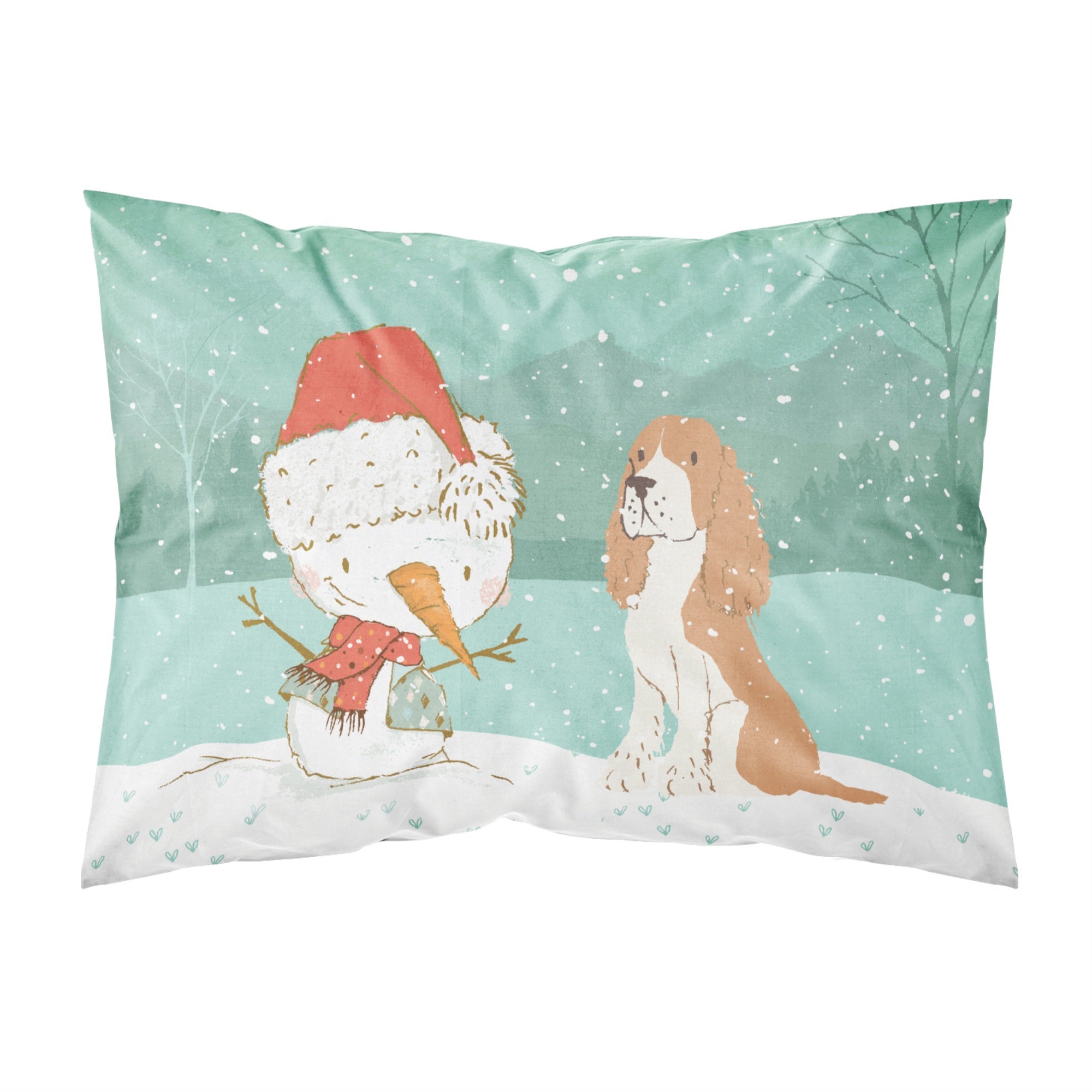 'Caroline'S Treasures Red Spaniel Snowman Christmas Fabric Standard Pillowcase, Multicolor'