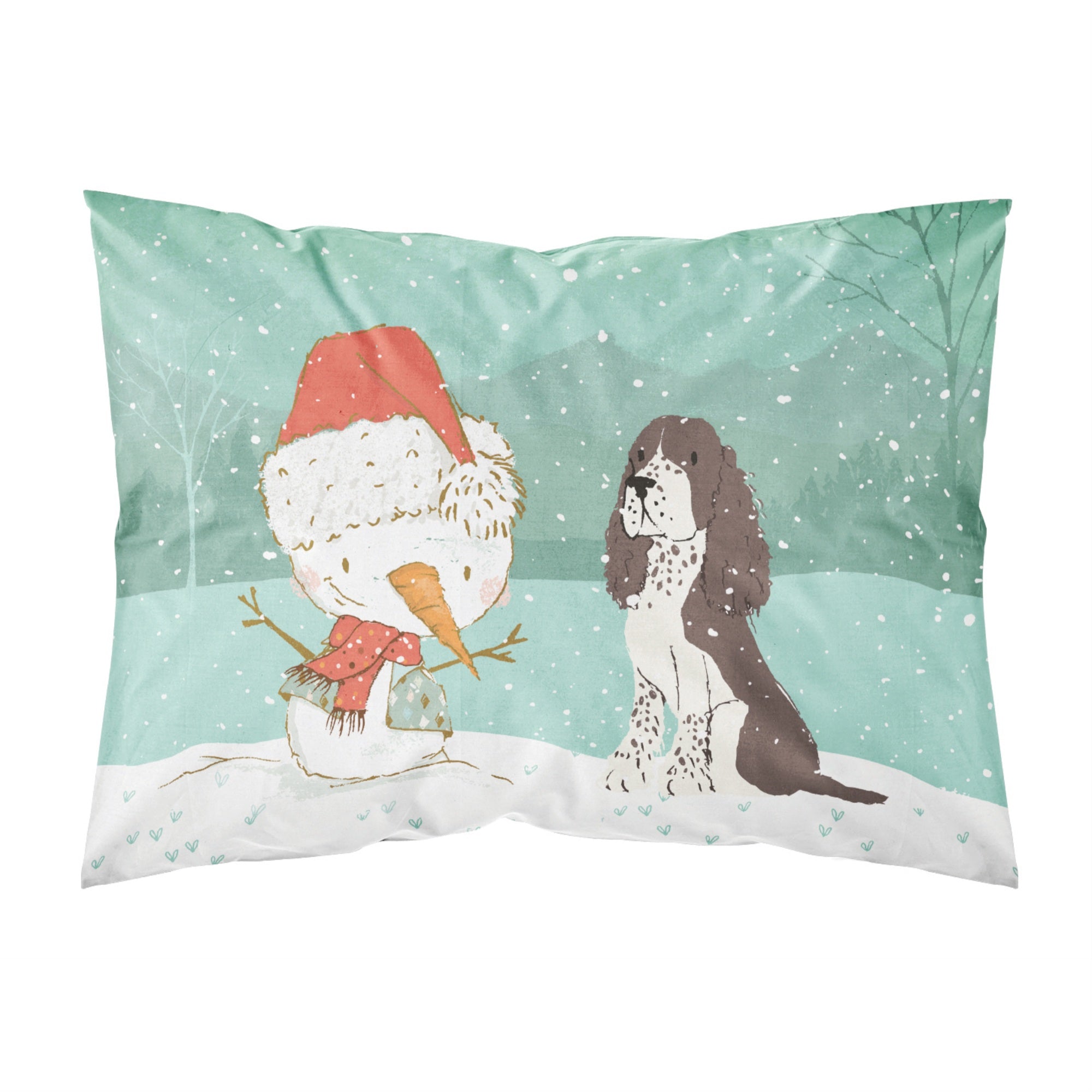Caroline'S Treasures Snowman Brown English Springer Spaniel Christmas Fabric Standard Pillowcase