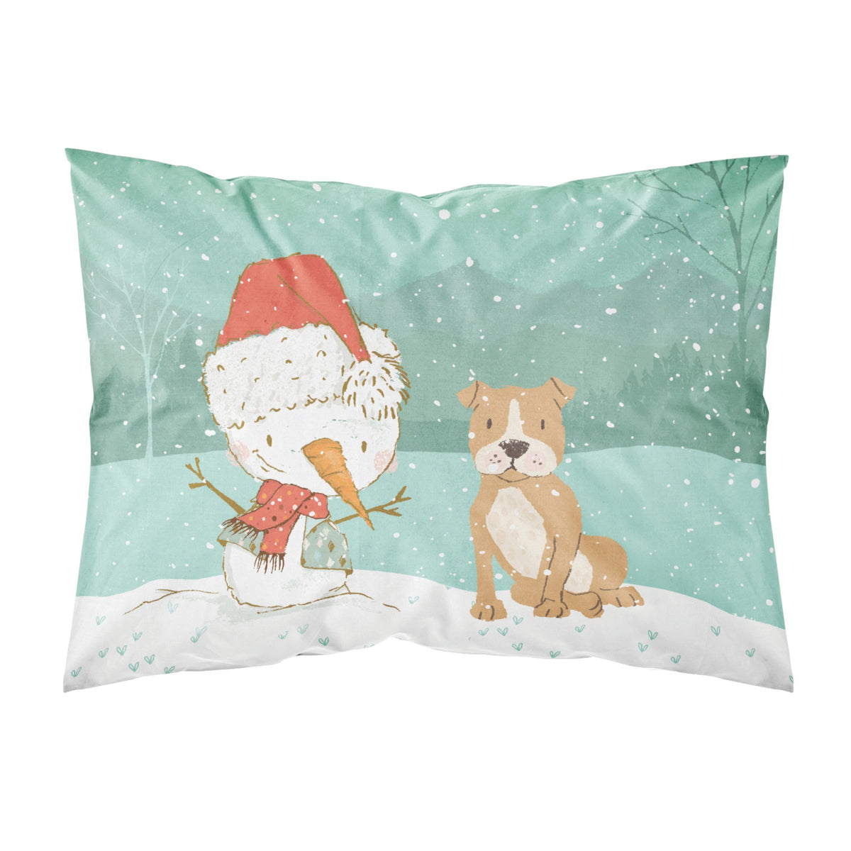 Caroline'S Treasures Snowman Brown Staffie Christmas Fabric Standard Pillowcase