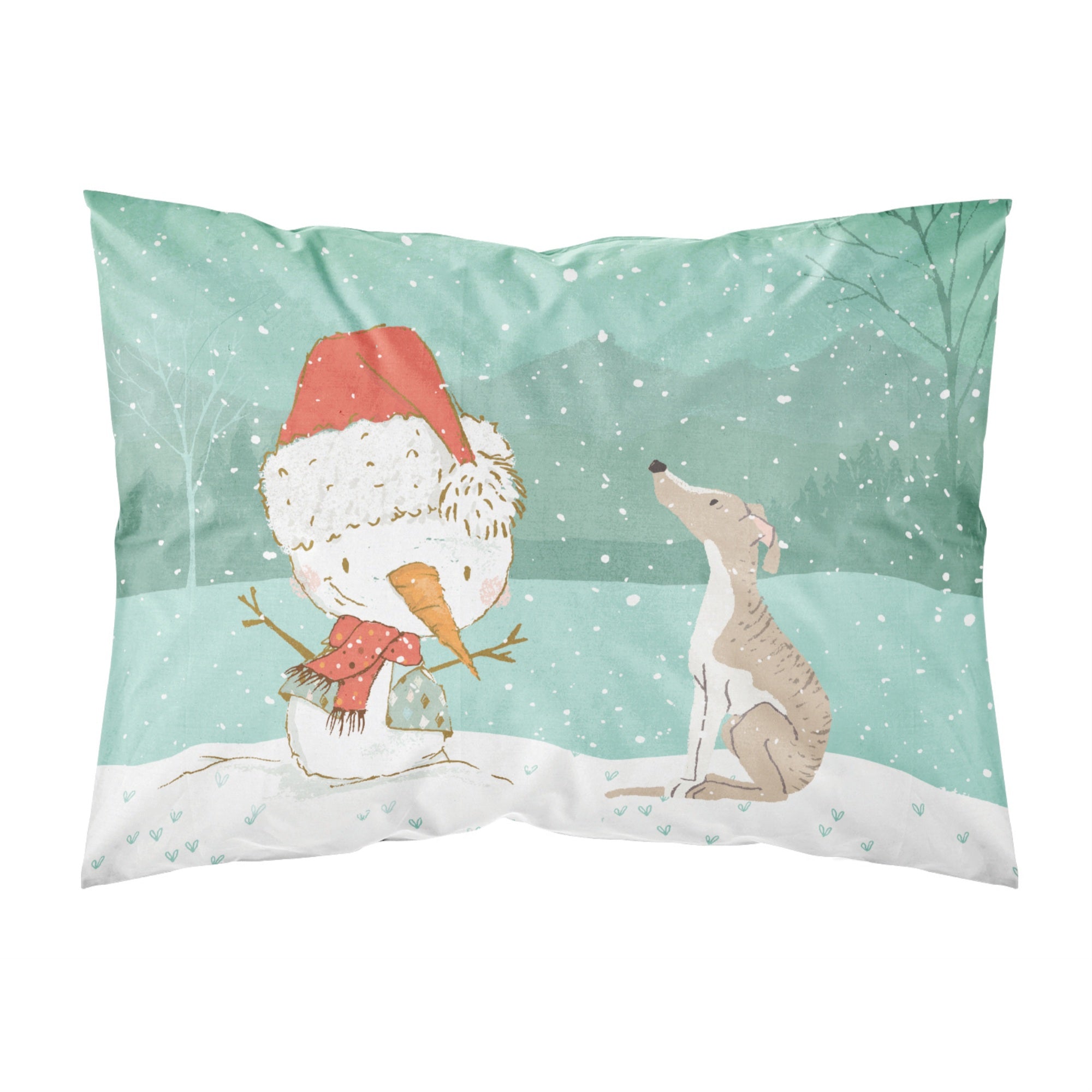 Caroline'S Treasures Snowman Whippet Christmas Fabric Standard Pillowcase