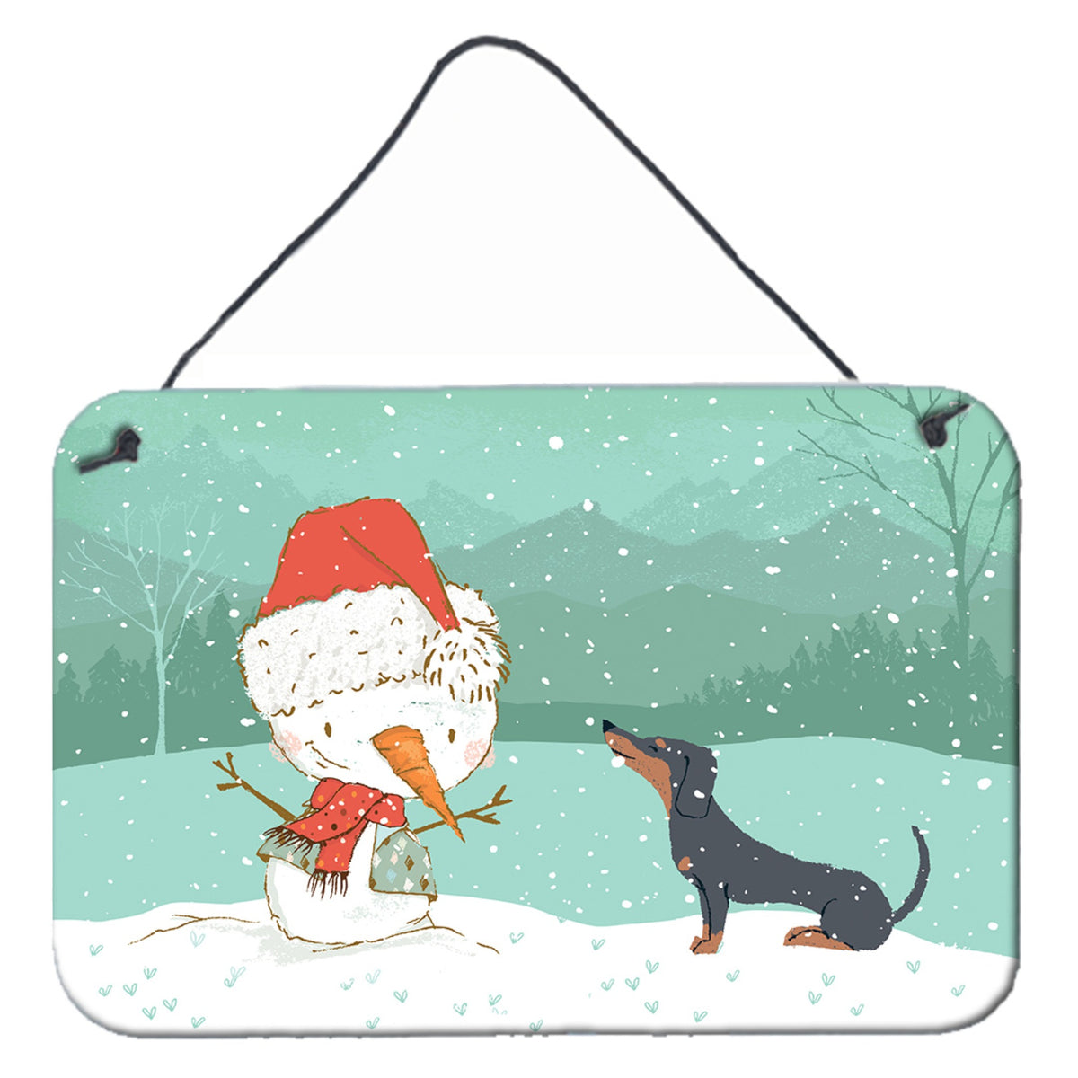 CarolineS Treasures Snowman Black Tan Dachshund Christmas Wall Or Door Hanging Prints