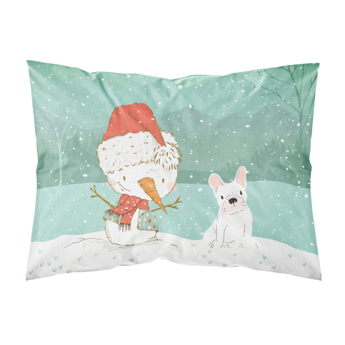Caroline'S Treasures Snowman White French Bulldog Christmas Fabric Standard Pillowcase