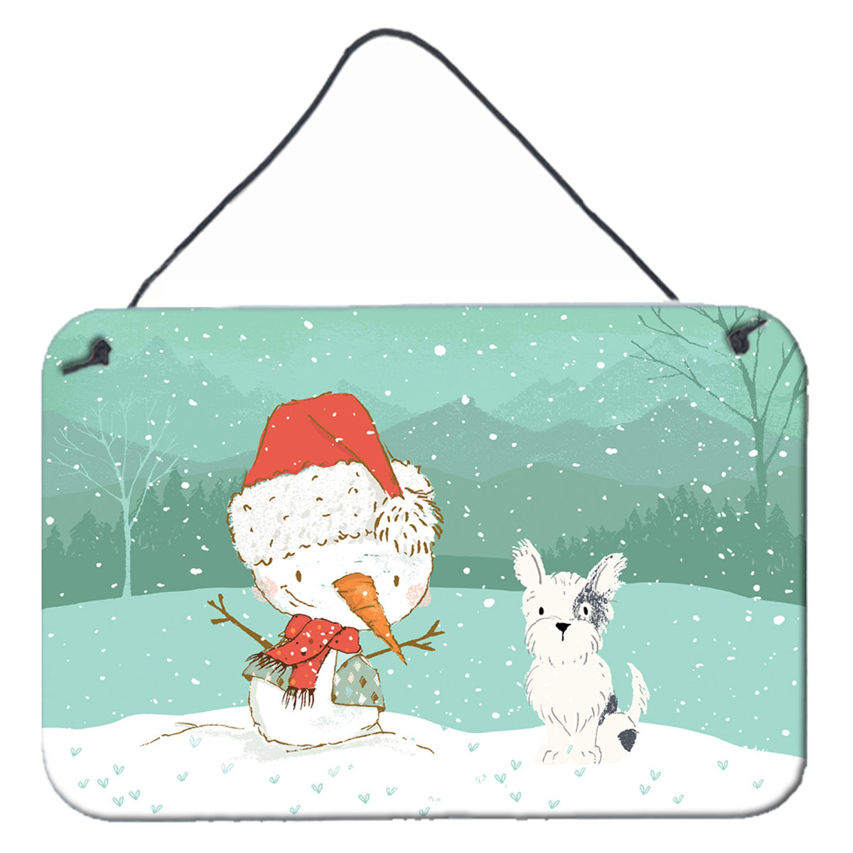 CarolineS Treasures White Black Terrier Snowman Christmas Wall Or Door Hanging Prints