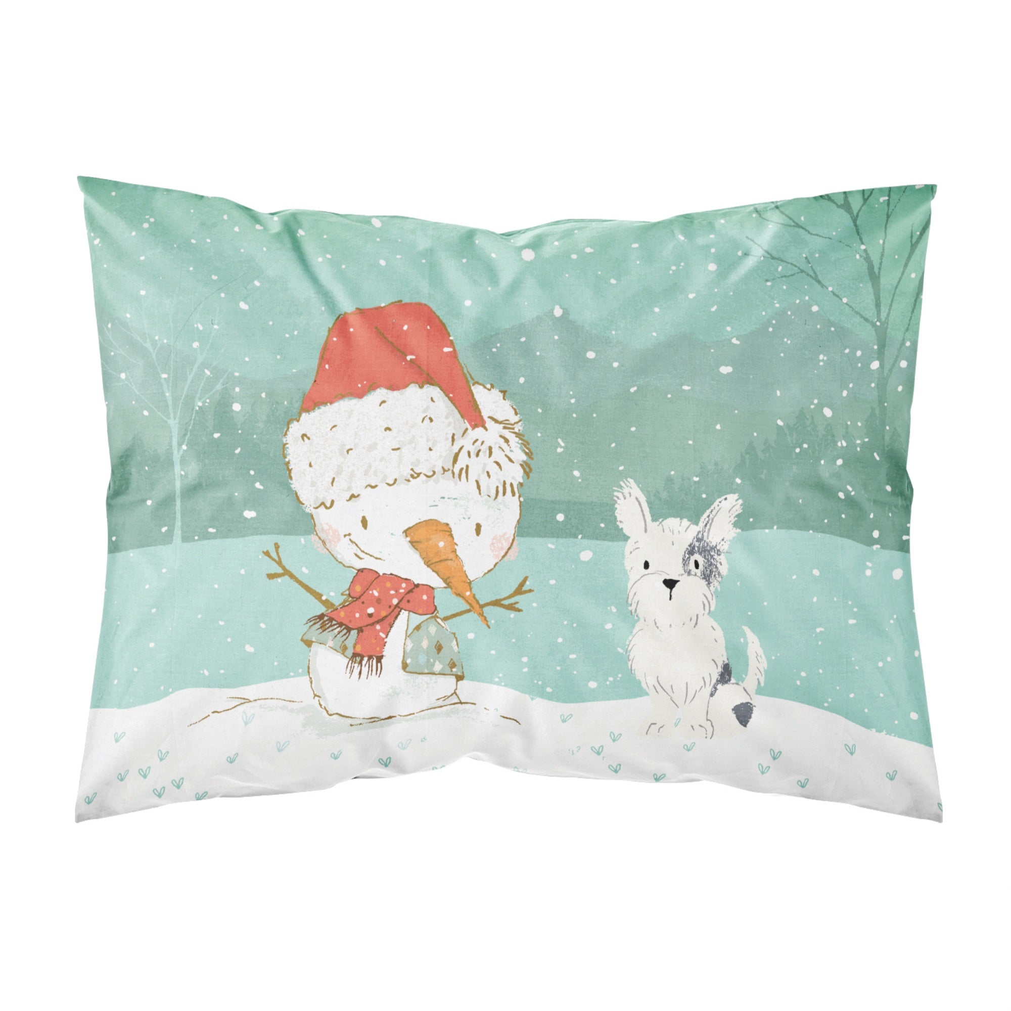 Caroline'S Treasures White Black Terrier Snowman Christmas Fabric Standard Pillowcase