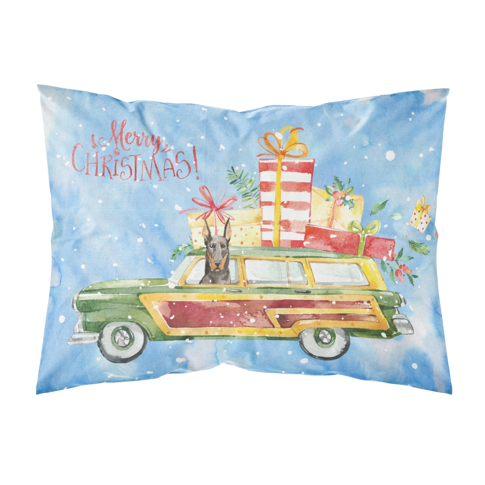 Merry Christmas Doberman Pinscher Fabric Standard Pillowcase