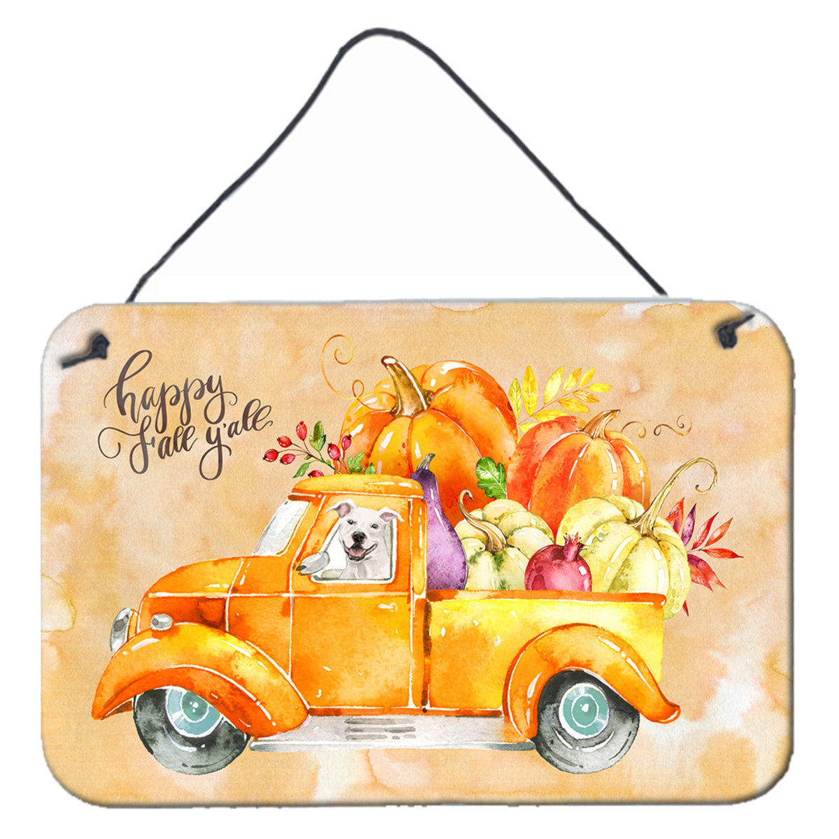 CarolineS Treasures Fall Harvest White Staffordshire Bull Terrier Door Hanging Prints Walldecor