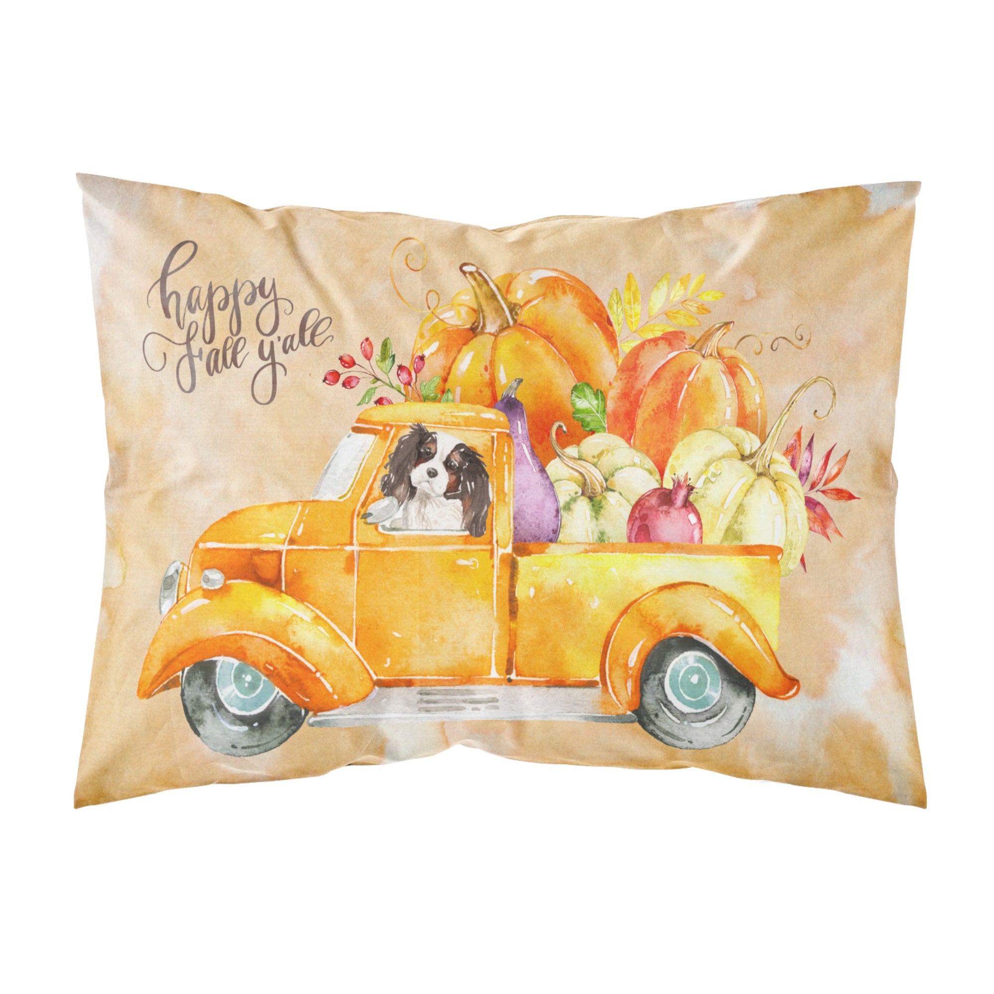 Fall Harvest Tricolor Cavalier Spaniel Fabric Standard Pillowcase