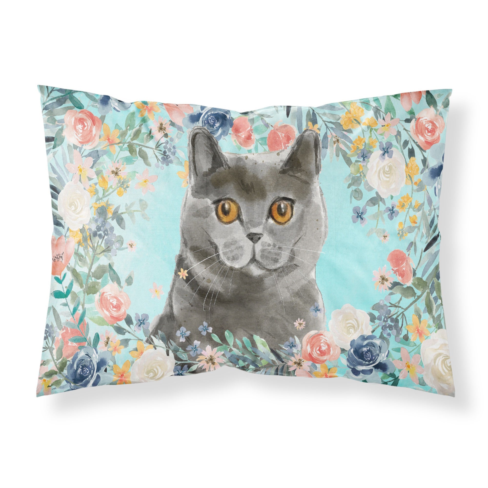 'Caroline'S Treasures British Shorthair Spring Flowers Fabric Standard Pillowcases, Multicolor'