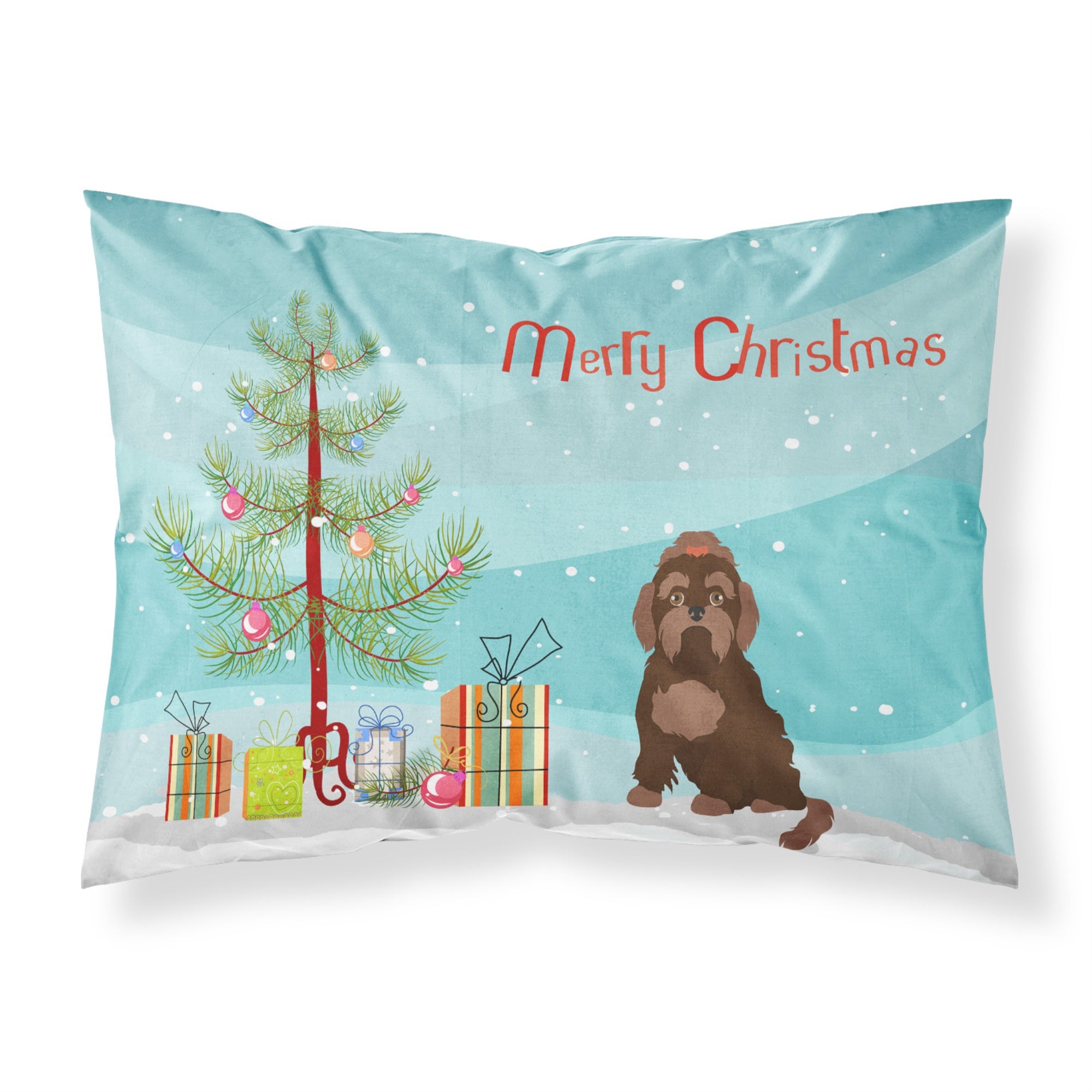 'Caroline'S Treasures Brown Russian Tsvetnaya Bolonka Lap Dog Christmas Tree Fabric Standard Pillowcases, Multicolor'