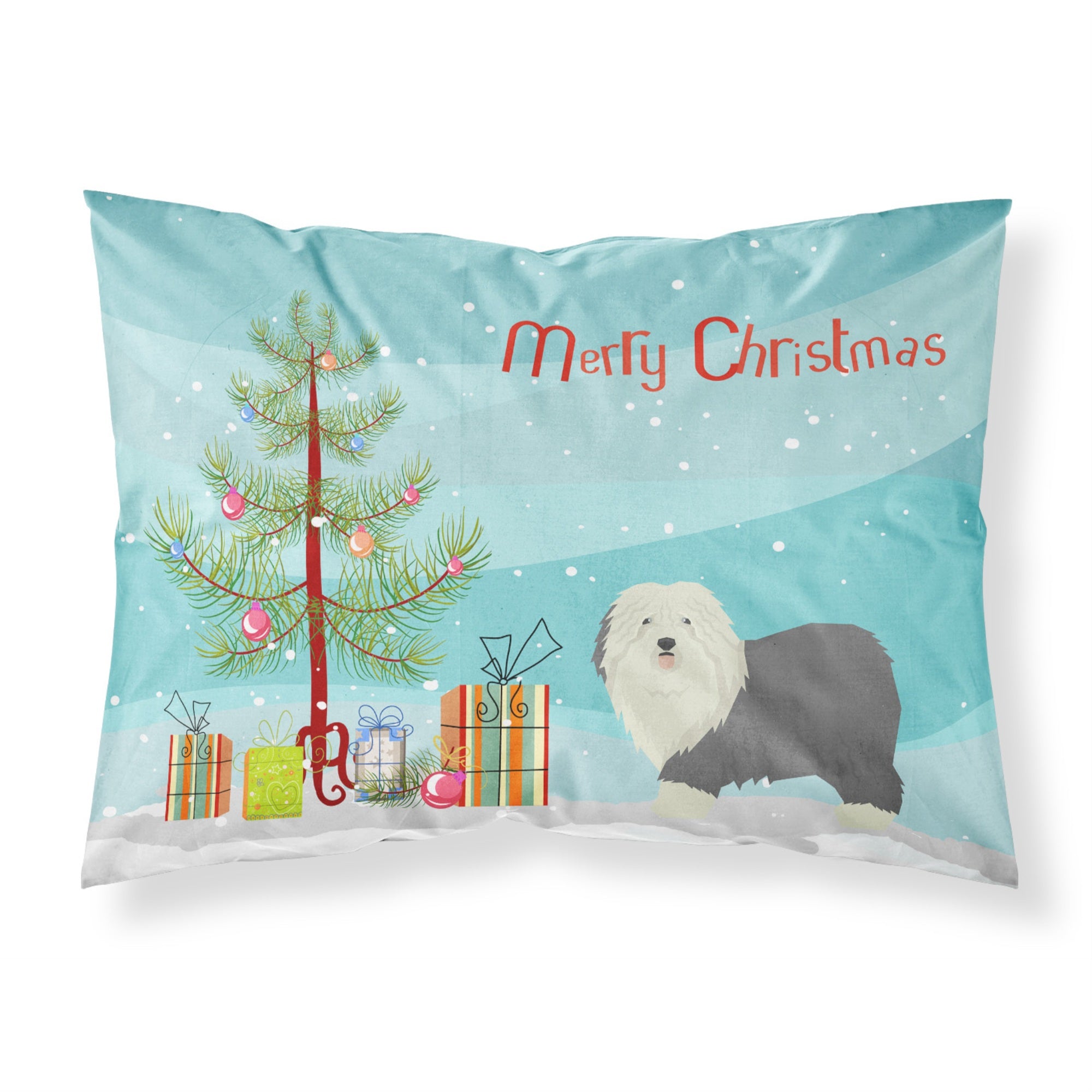 'Caroline'S Treasures Old English Sheepdog Christmas Tree Fabric Standard Pillowcases, Multicolor'