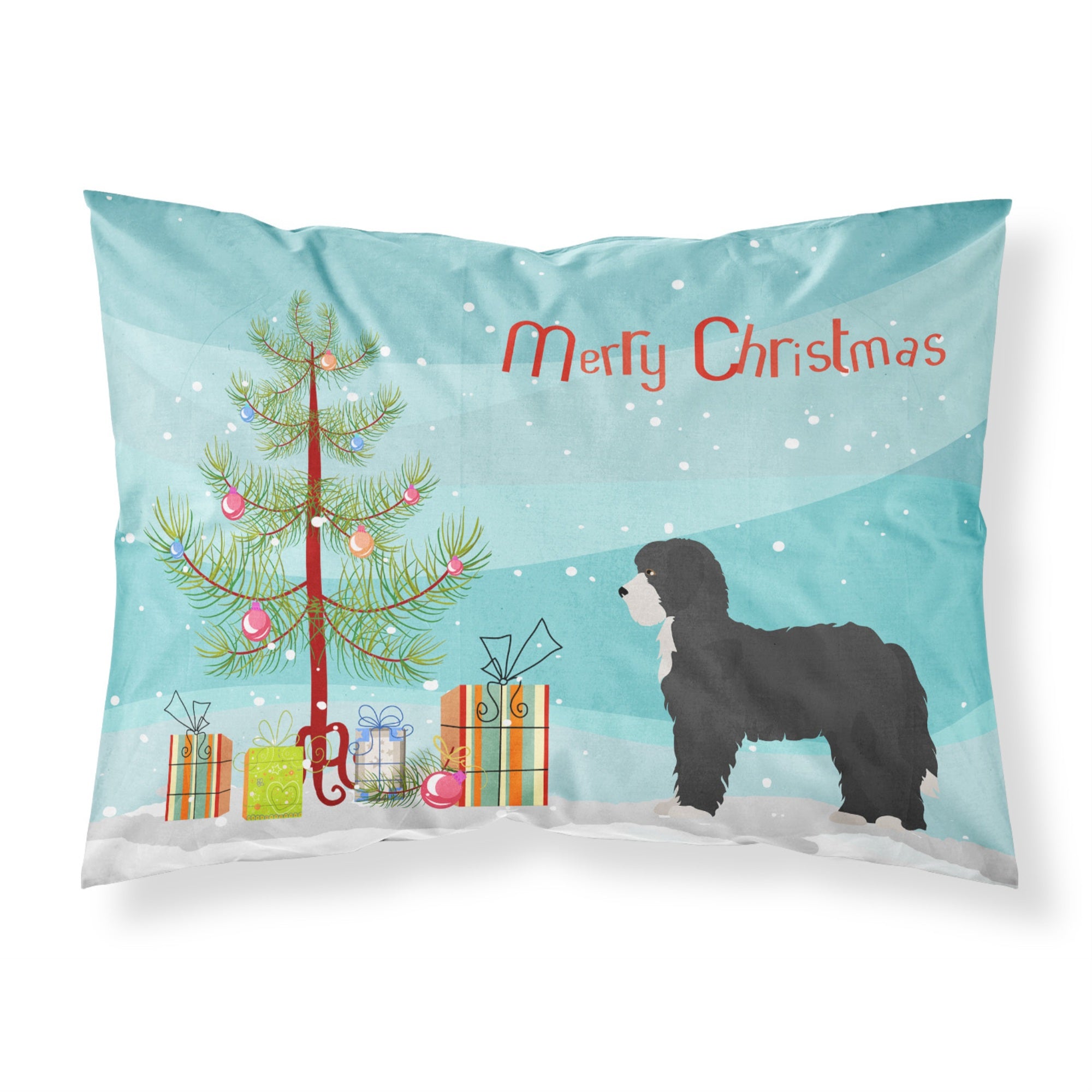 'Caroline'S Treasures Black Sheepadoodle Christmas Tree Fabric Standard Pillowcases, Multicolor'