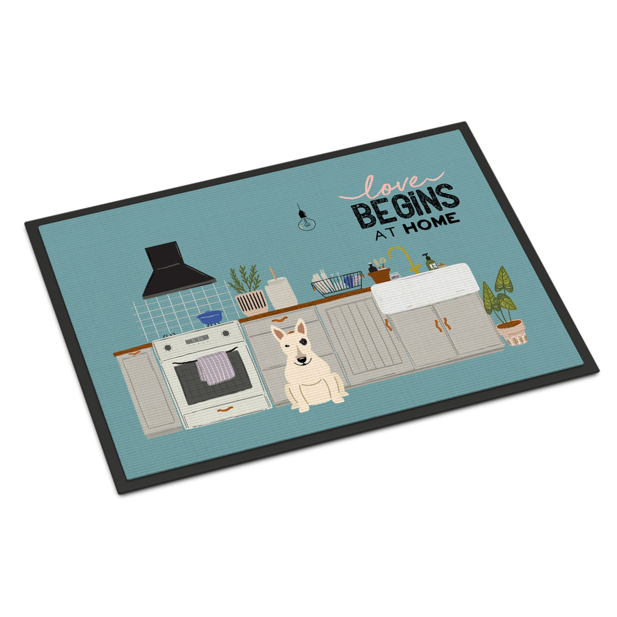 White Bull Terrier Kitchen Scene Indoor Or Outdoor Mat 24X36 Ck7842Jmat