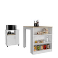 Farley 2 Piece Kitchen Set, Tanna Kitchen Island + Kitchen Service Cart, White / Light Oak
