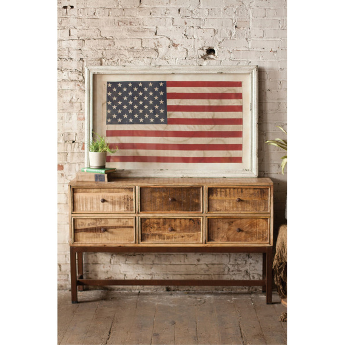 Large Framed American Flag Under Glass