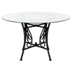48-inch Round Glass Dining Table with Black Metal Frame