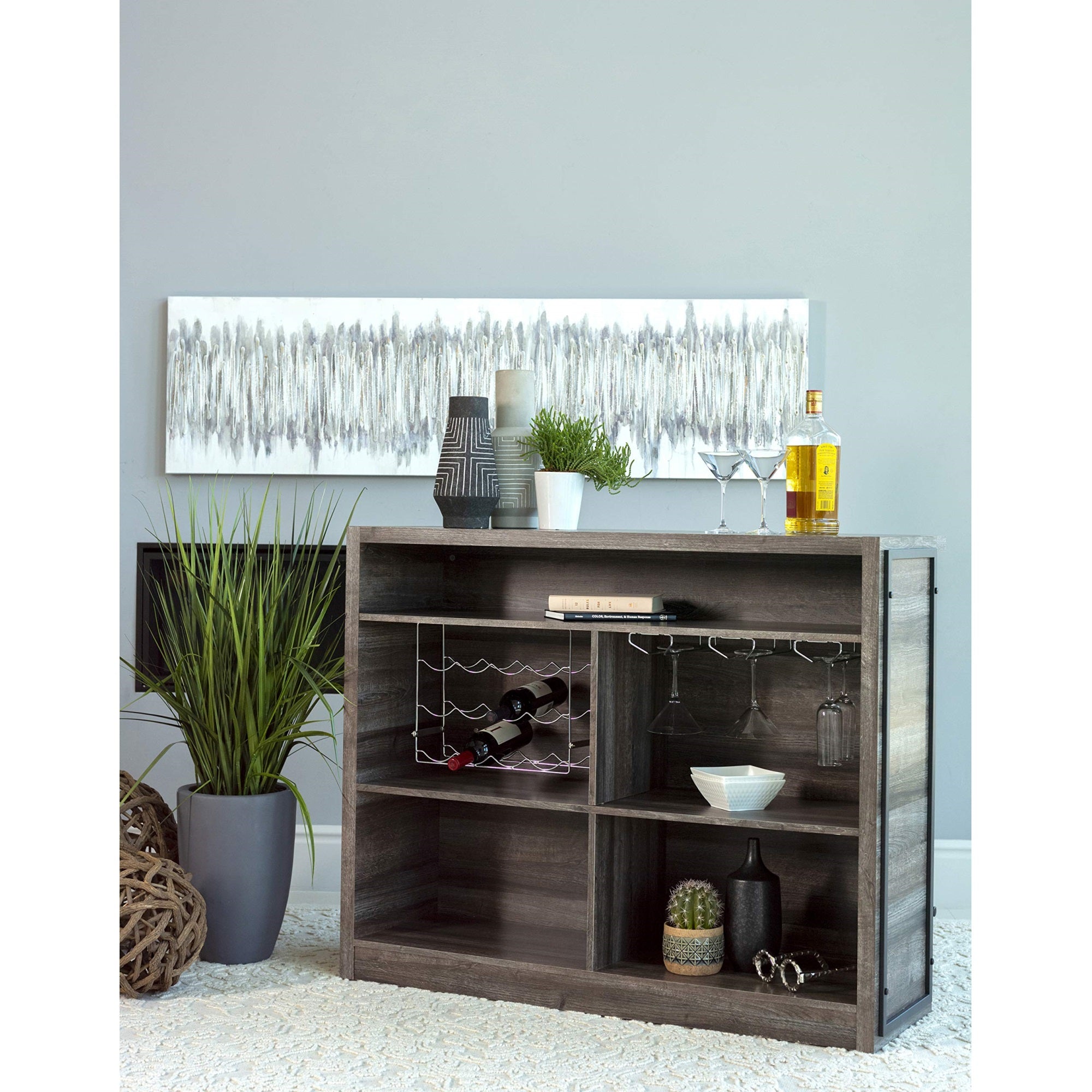 Coaster Home Furnishings Joe Rustic Farmhouse 5-Shelf Home Bar Unit Wine Liquor Storage Cabinet Aged Oak 182071