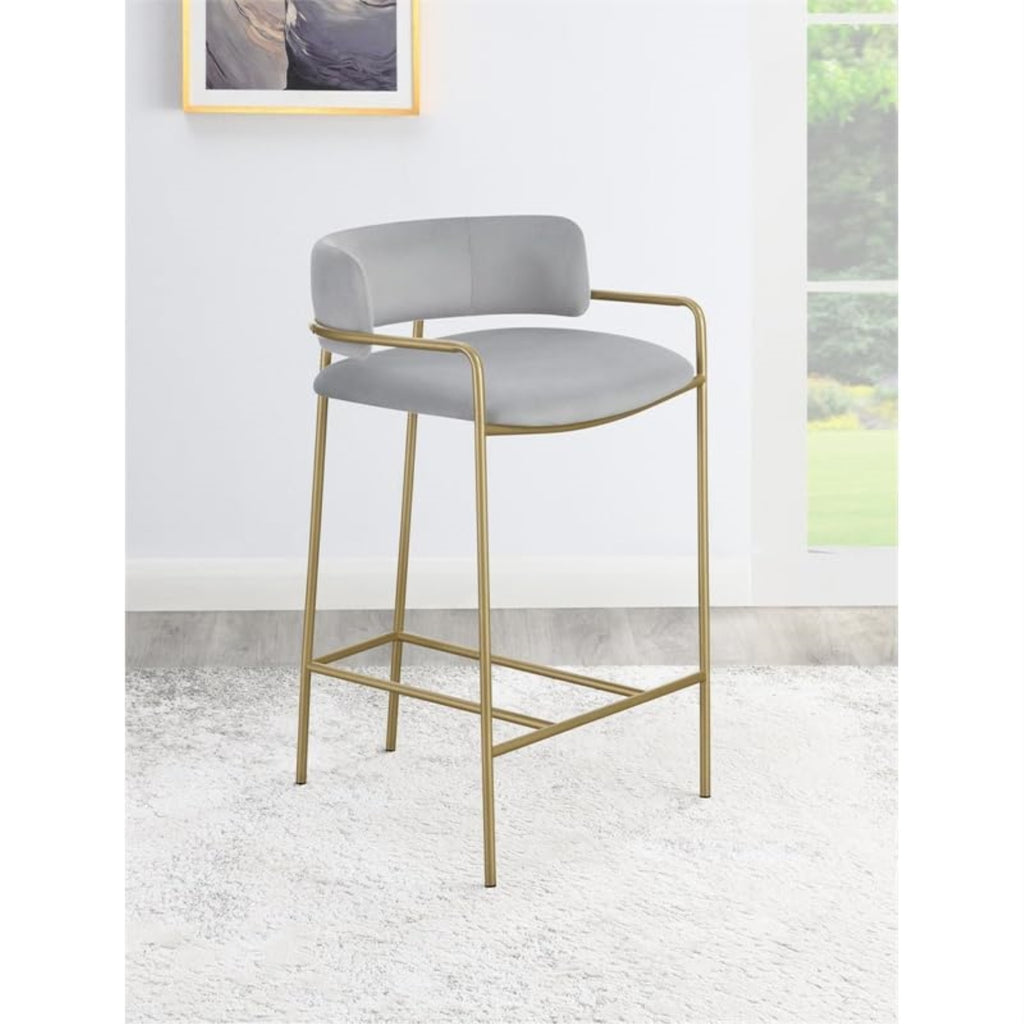 Coaster Comstock Velvet Upholstered Low Back Counter Height Stool Gray and Gold