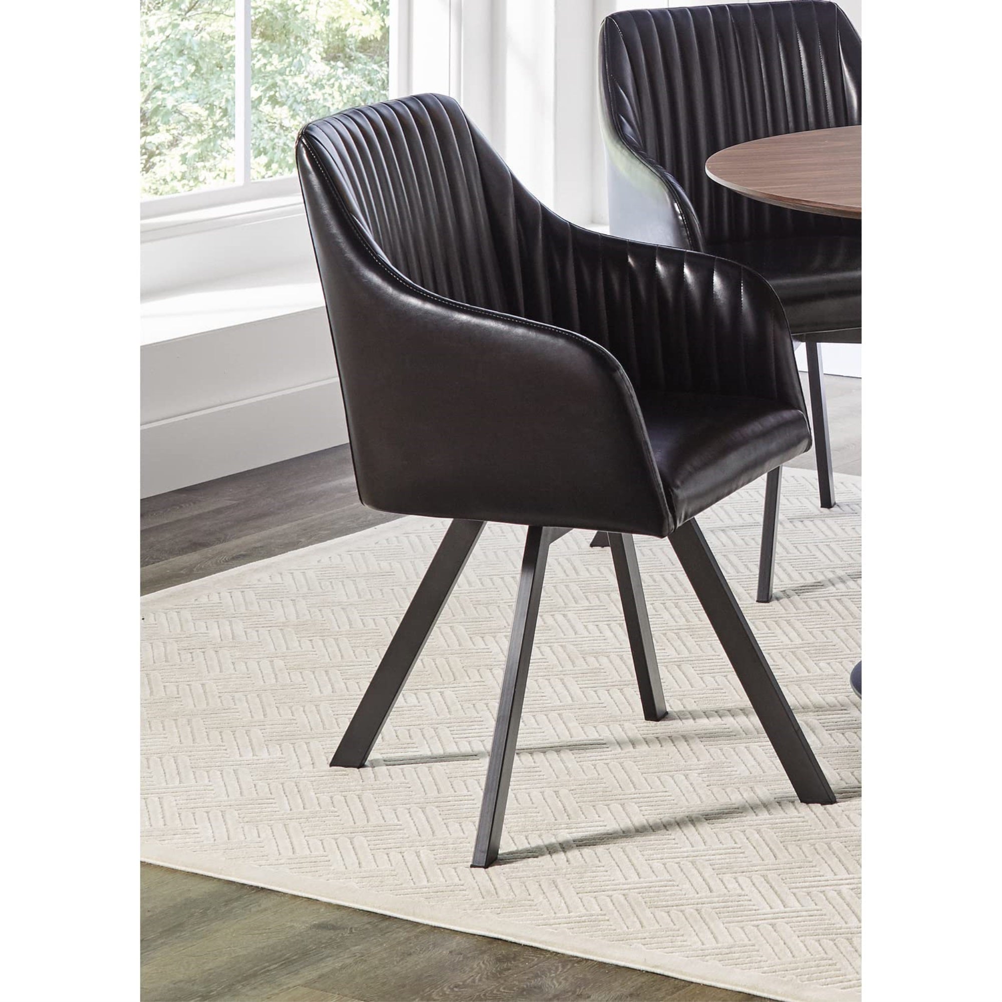 Arika Tufted Sloped Arm Swivel Dining Chair Black and Gunmetal