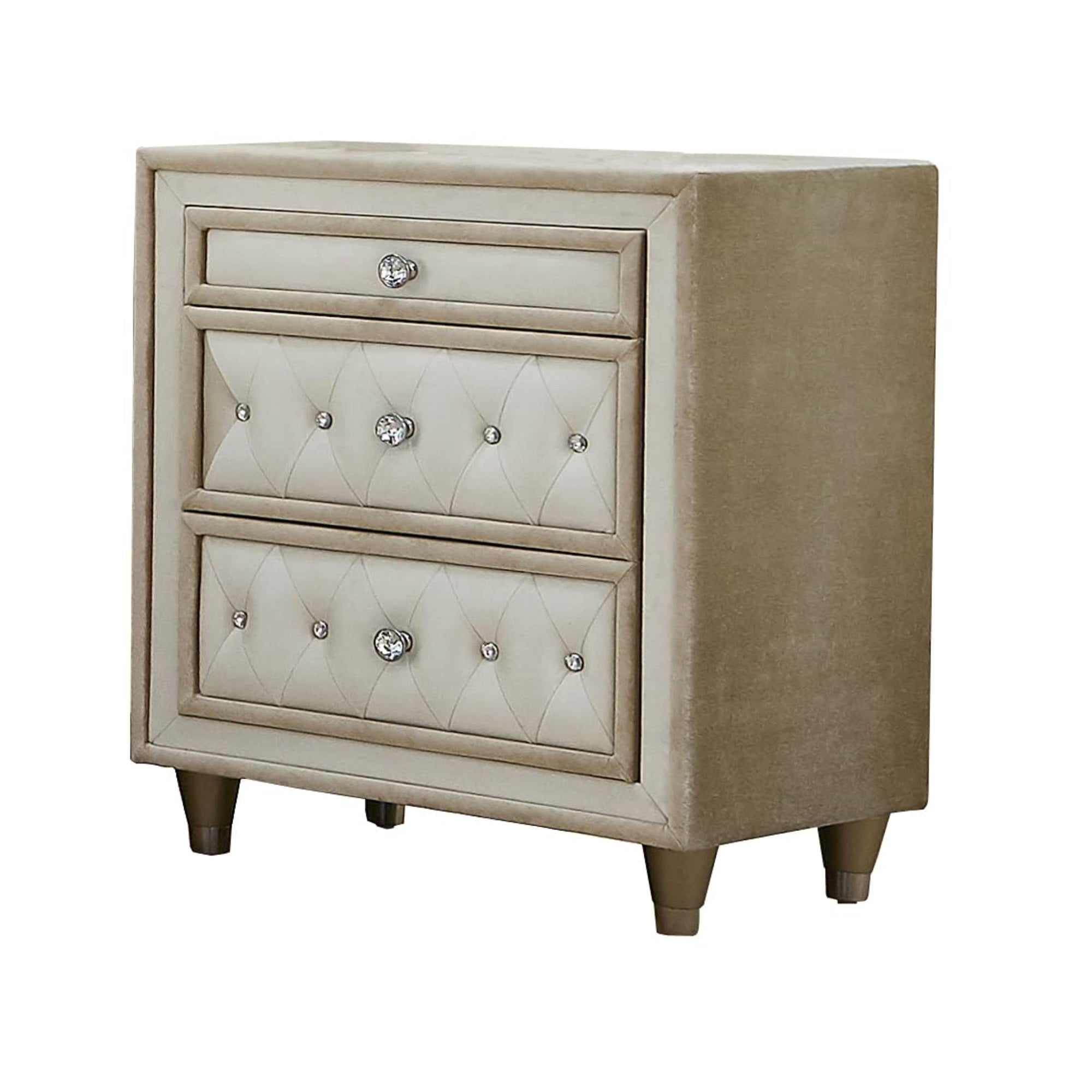 Antonella 3drawer Upholstered Nightstand Ivory and Camel