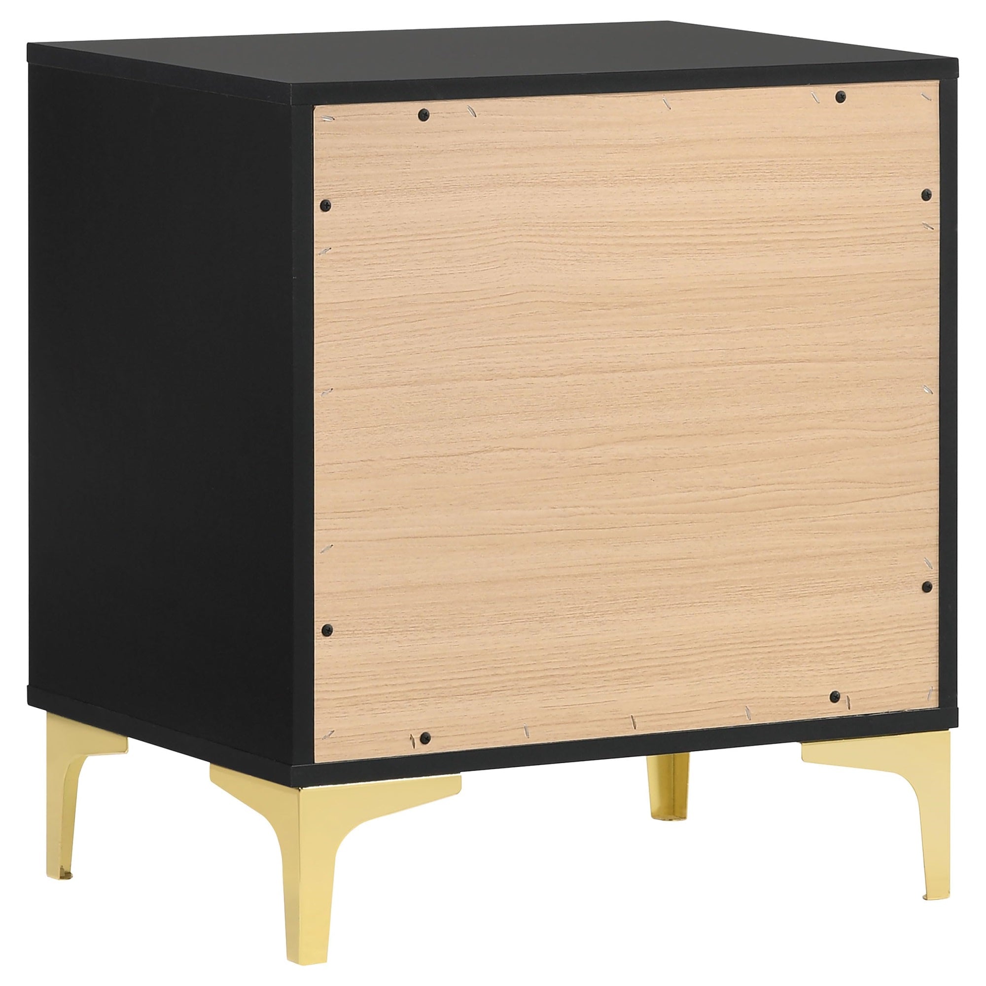 Coaster Home Furnishings Kendall 2-Drawer Contemporary Nightstand Bedroom Storage Cabinet Bedside Table Engineered Wood Eco-Friendly Laminate with Gold Metal Legs and Handles Black 224452