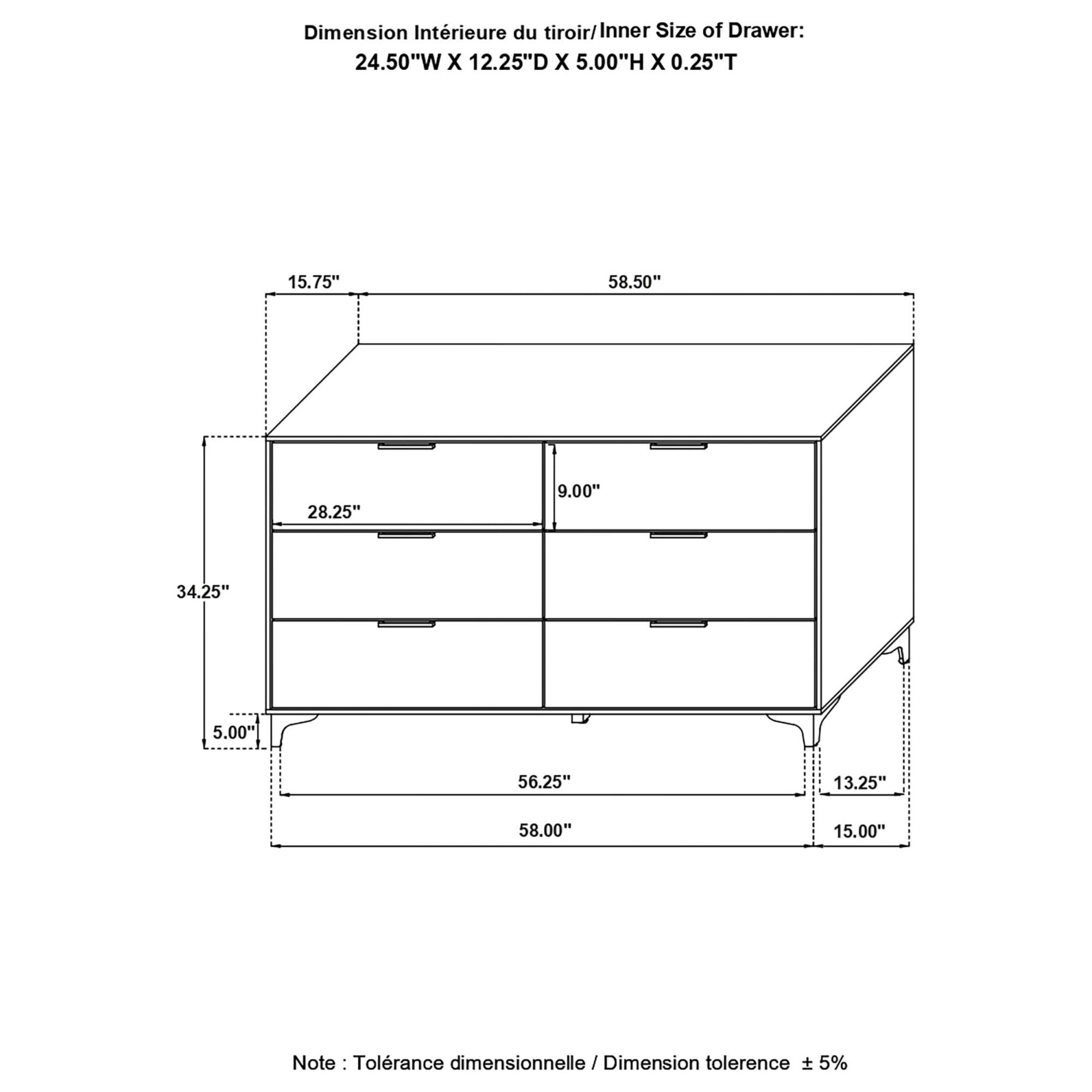 Coaster Home Furnishings Kendall 6-Drawer Contemporary Dresser Bedroom Clothing Storage Cabinet Engineered Wood Eco-Friendly Laminate with Gold Metal Legs and Handles Black 224453