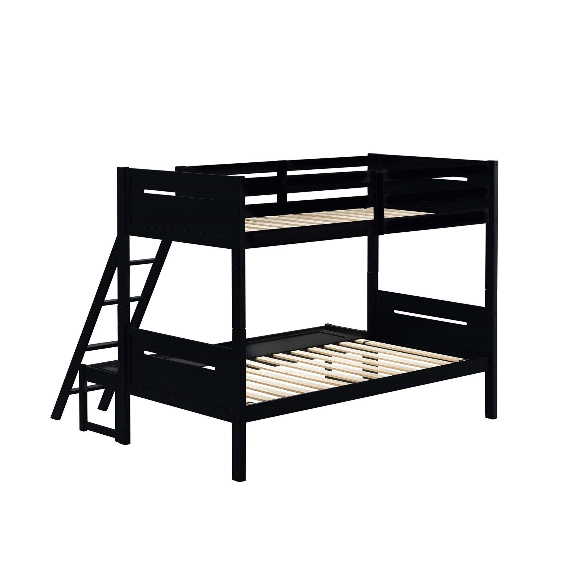 Coaster Home Furnishings Littleton Transitional Wood Twin Over Full Size Bunk Bed Frame with Ladder and Guardrails Fully Slatted Mattress Ready Foundation Black 405052BLK