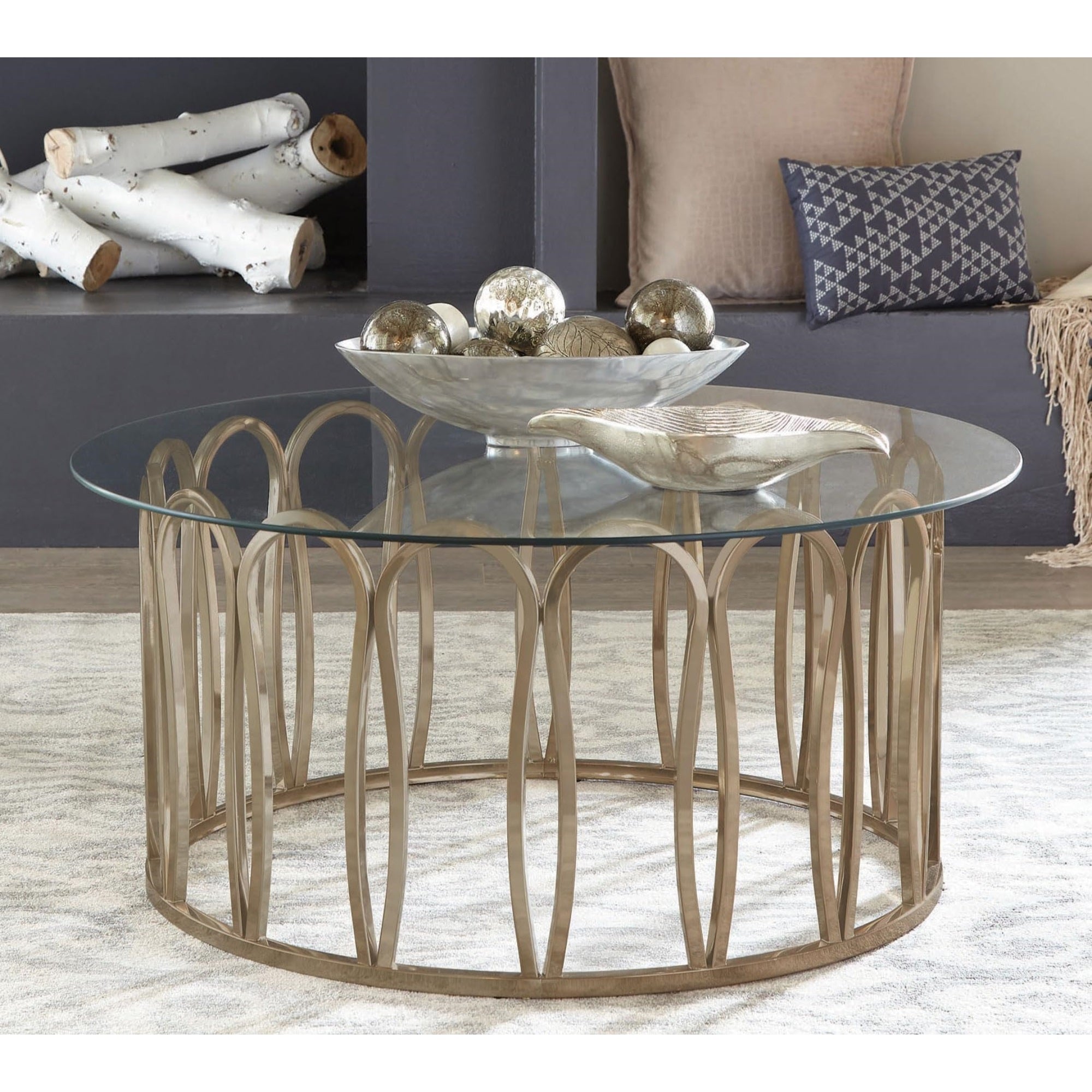 Monett Round Coffee Table Chocolate Chrome and Clear