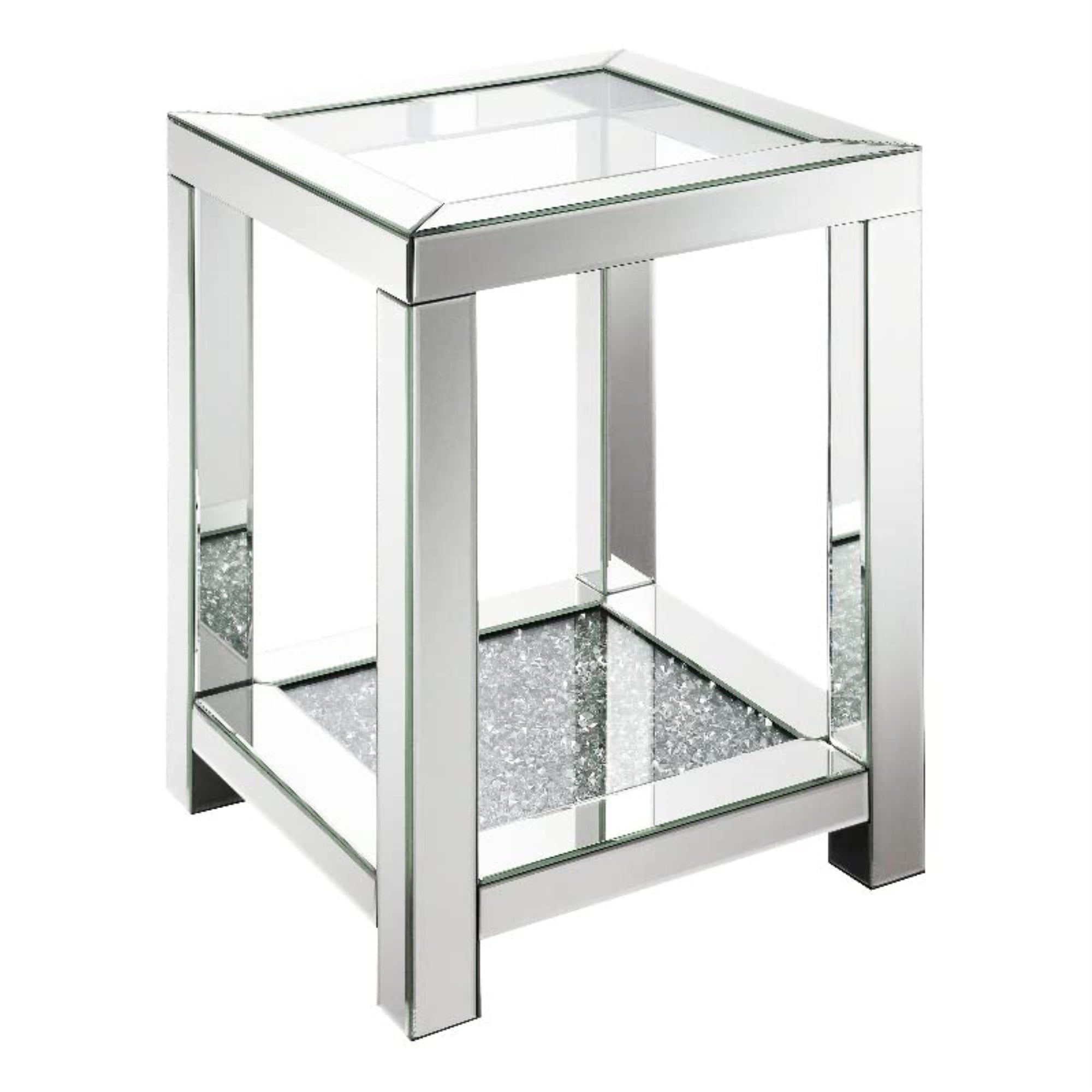 Valentina Square End Table with Glass Top Mirror