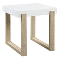 Pala Rectangular End Table with Sled Base White High Gloss and Natural