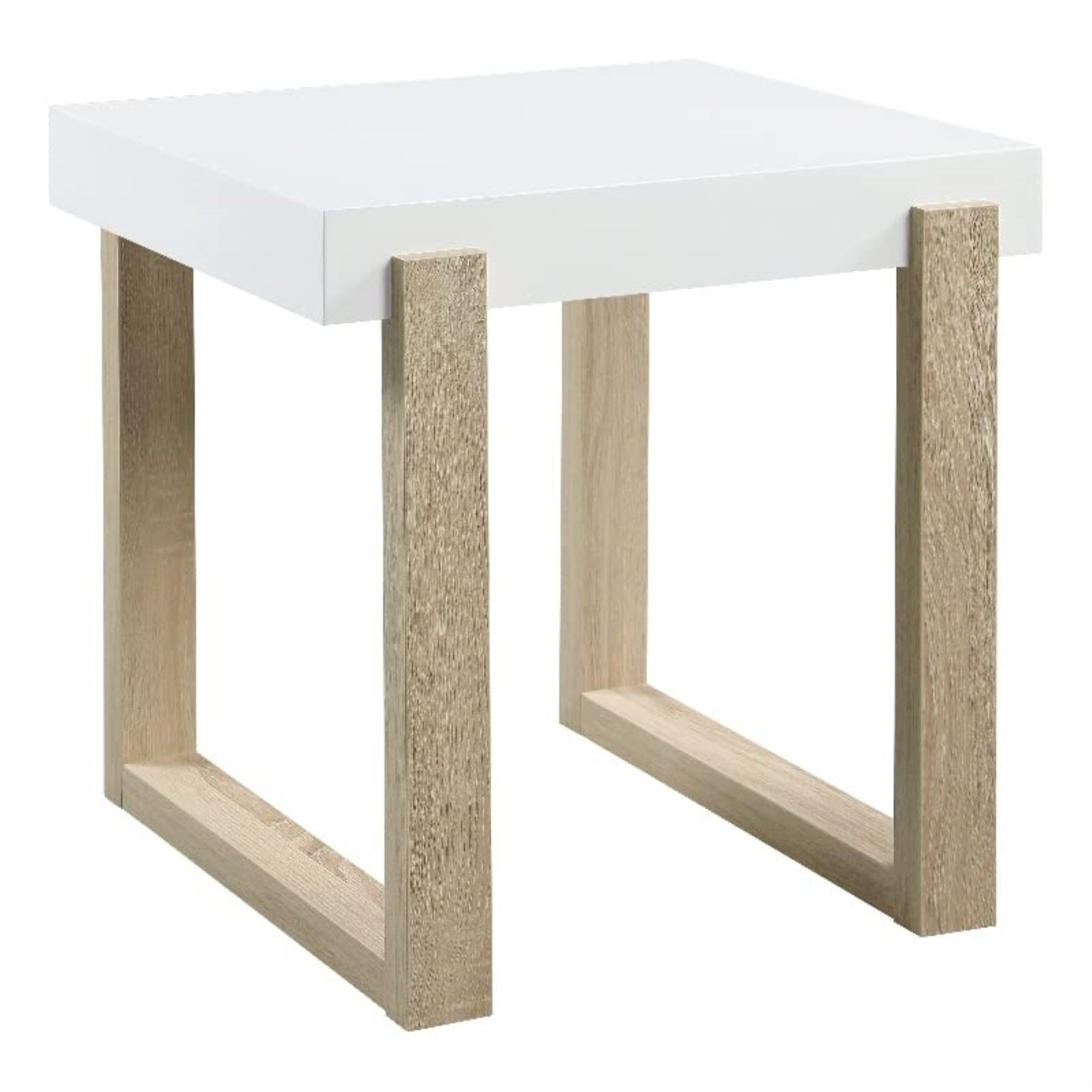 Pala Rectangular End Table with Sled Base White High Gloss and Natural