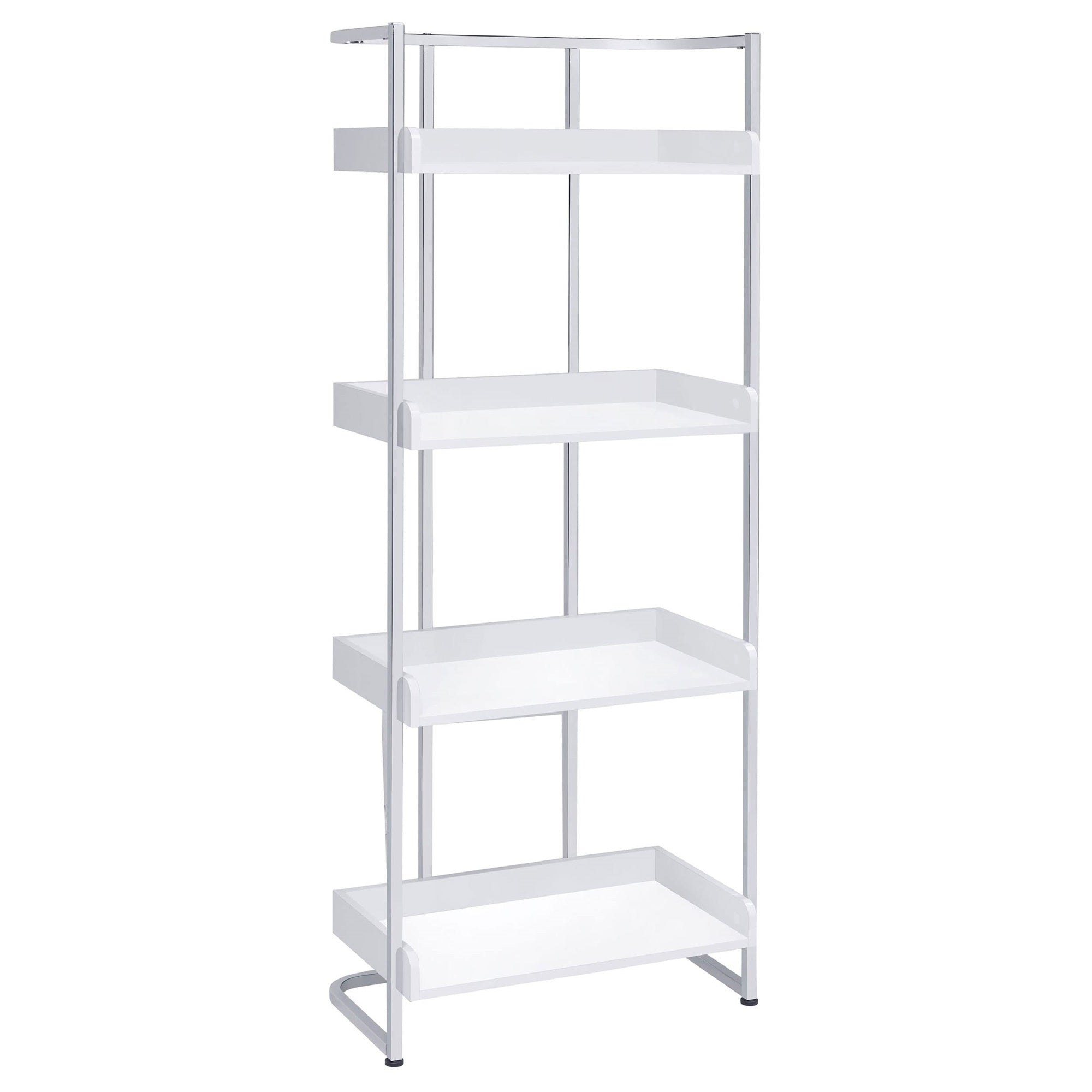 Coaster Furniture Ember 4-Shelf White High Gloss and Chrome Bookcase 26.25&quot; W x 14&quot; D x 67.5&quot; H 803402