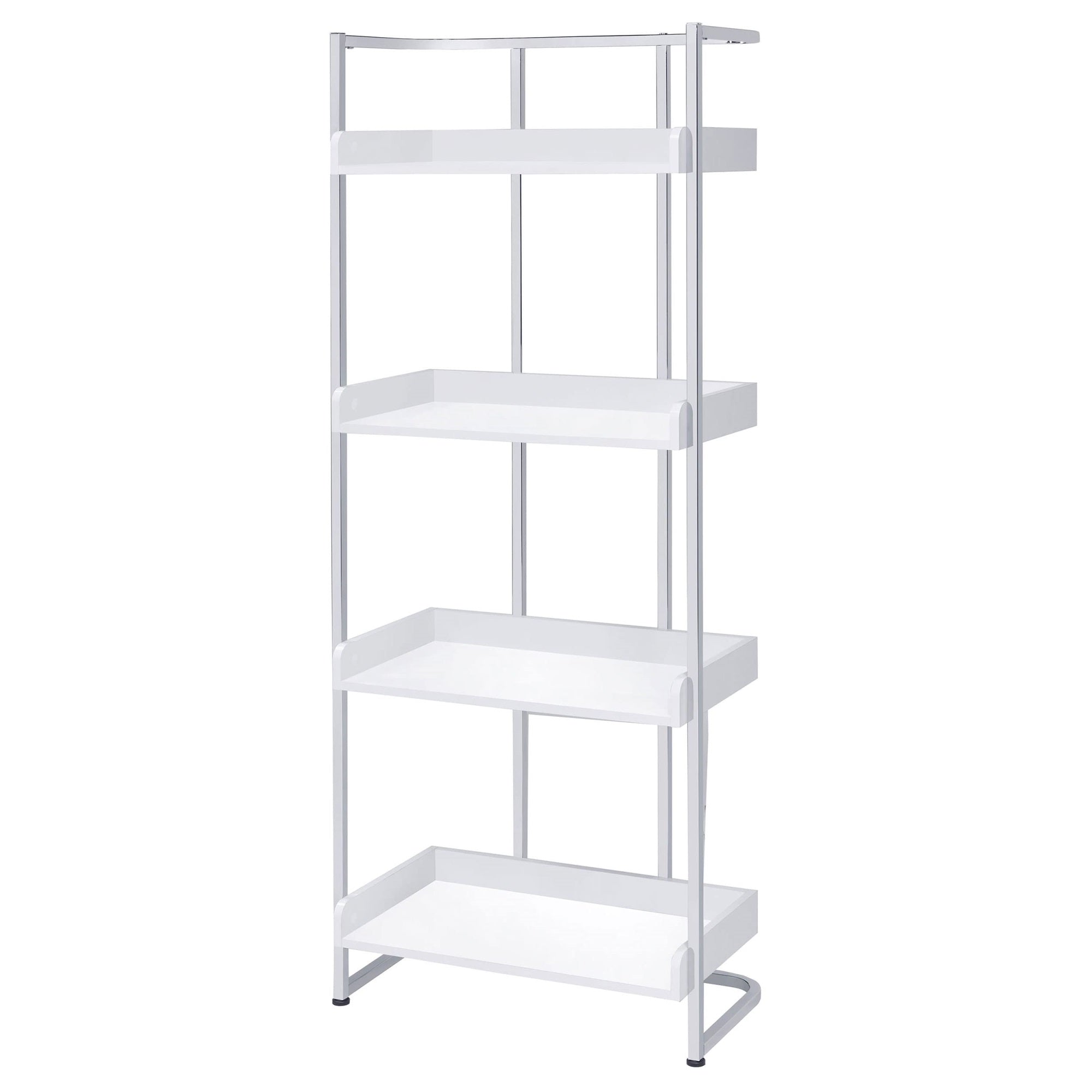 Coaster Furniture Ember 4-Shelf White High Gloss and Chrome Bookcase 26.25&quot; W x 14&quot; D x 67.5&quot; H 803402