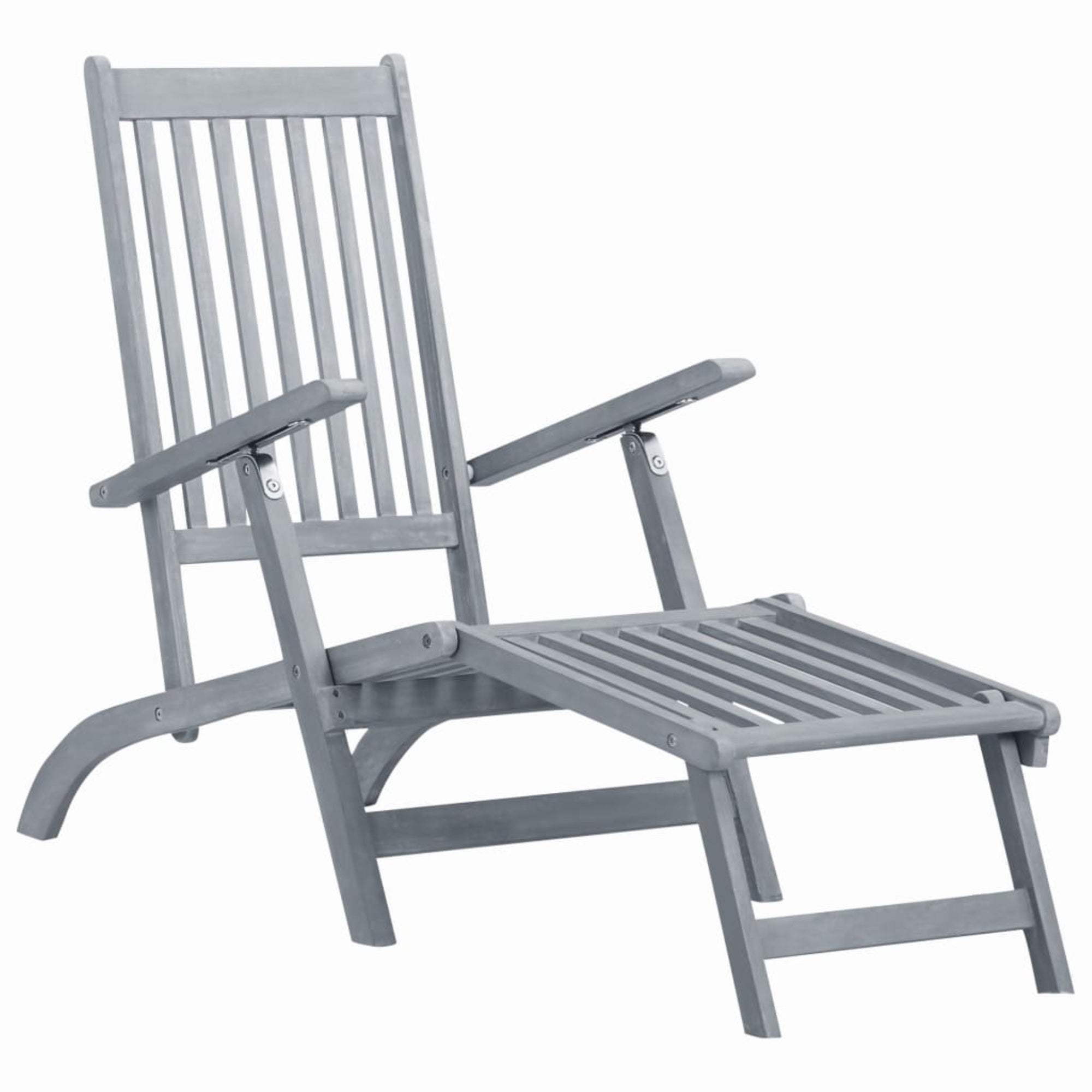 vidaXL Outdoor Deck Chair with Footrest Grey Wash Solid Acacia Wood (Set of 2)