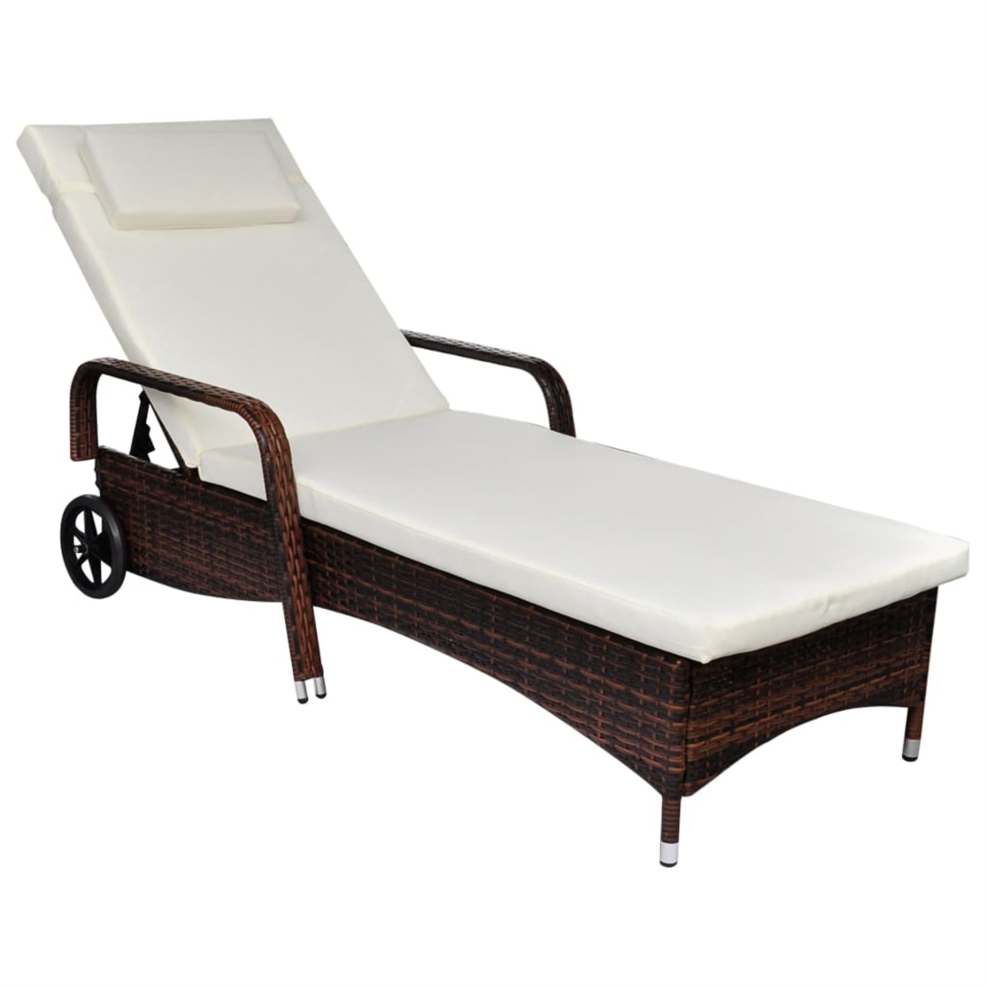 vidaXL Sun Lounger with Cushion & Wheels Poly Rattan Brown (Set of 2)