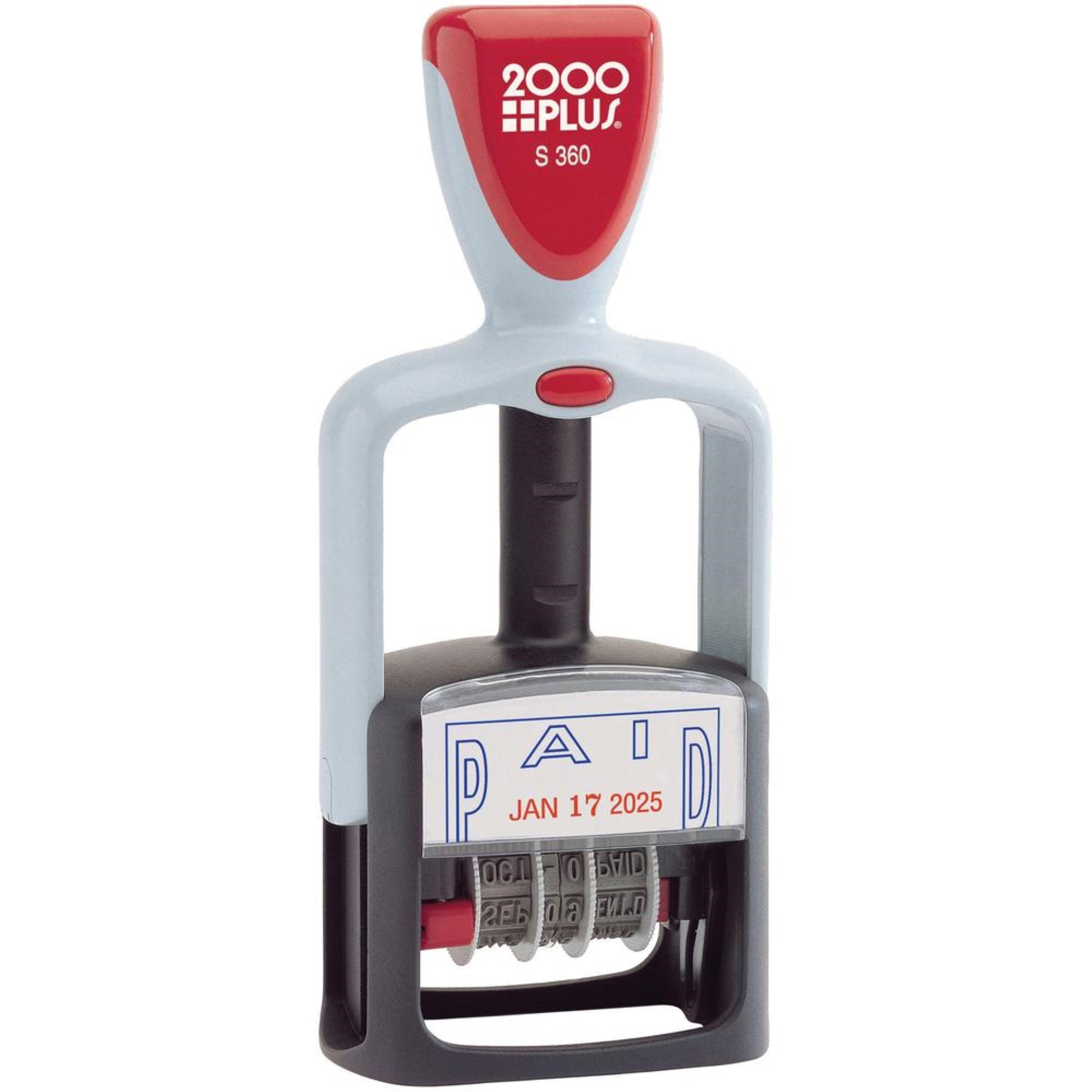 Cosco 2000 Plus 2-Color Paid Dater - Message/Date Stamp - Paid - 1.25 Impression Width - 5000 Impression(S) - 4 Bands - Blue, Re