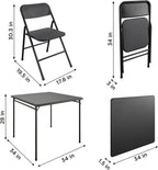 Black 5-Piece Square Folding Dining Table with 4 Chairs Guest Set Card Table