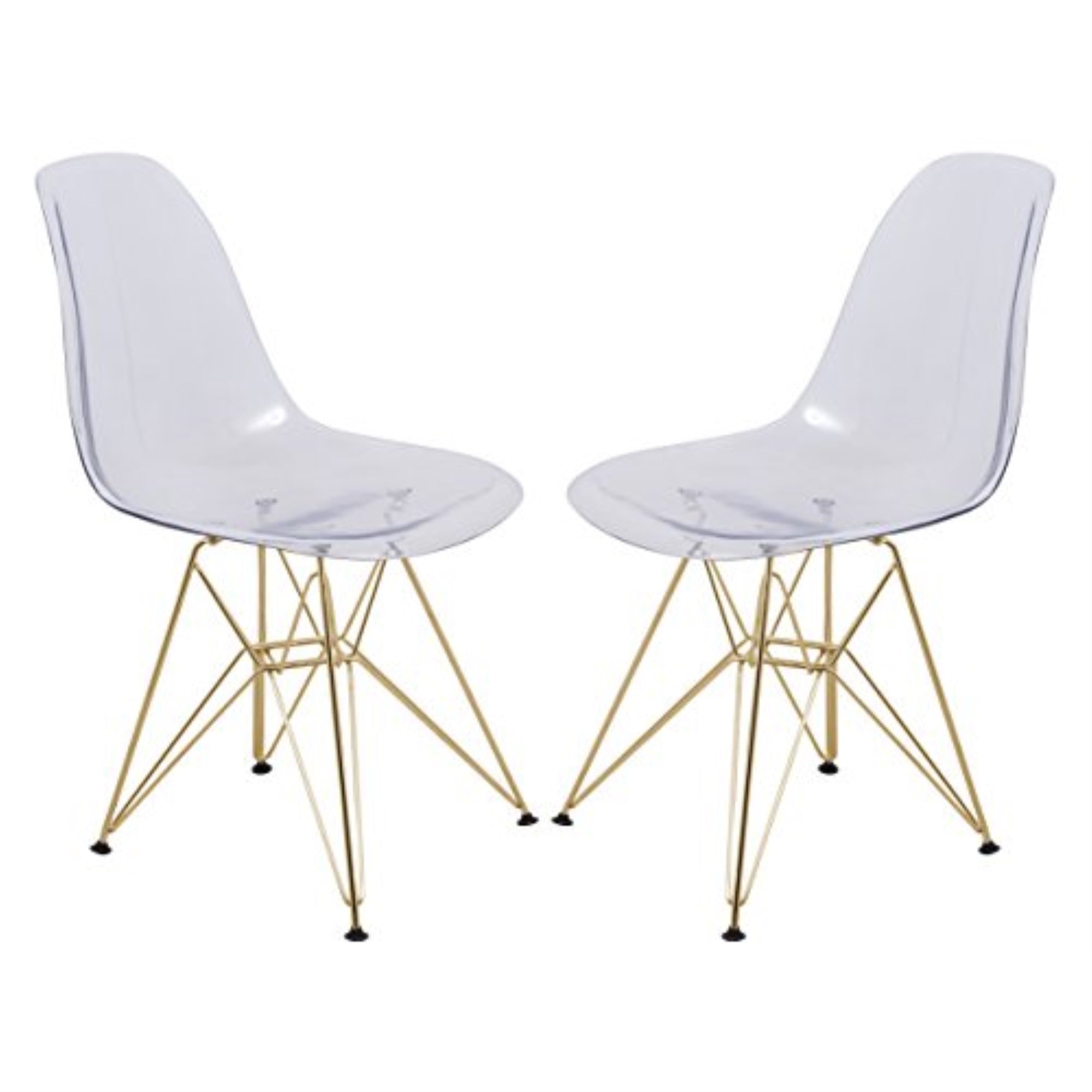 LeisureMod Cresco Molded Eiffel Side Chair with Gold Base, Set of 2
