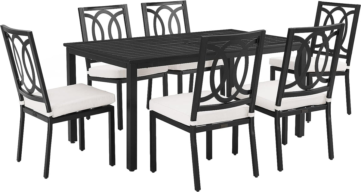 Chambers 7Pc Dining Set: Weatherresistant Steel, Interlocking Oval Design, Removable Cushions, Umbrella Hole. Elevate Your Outd