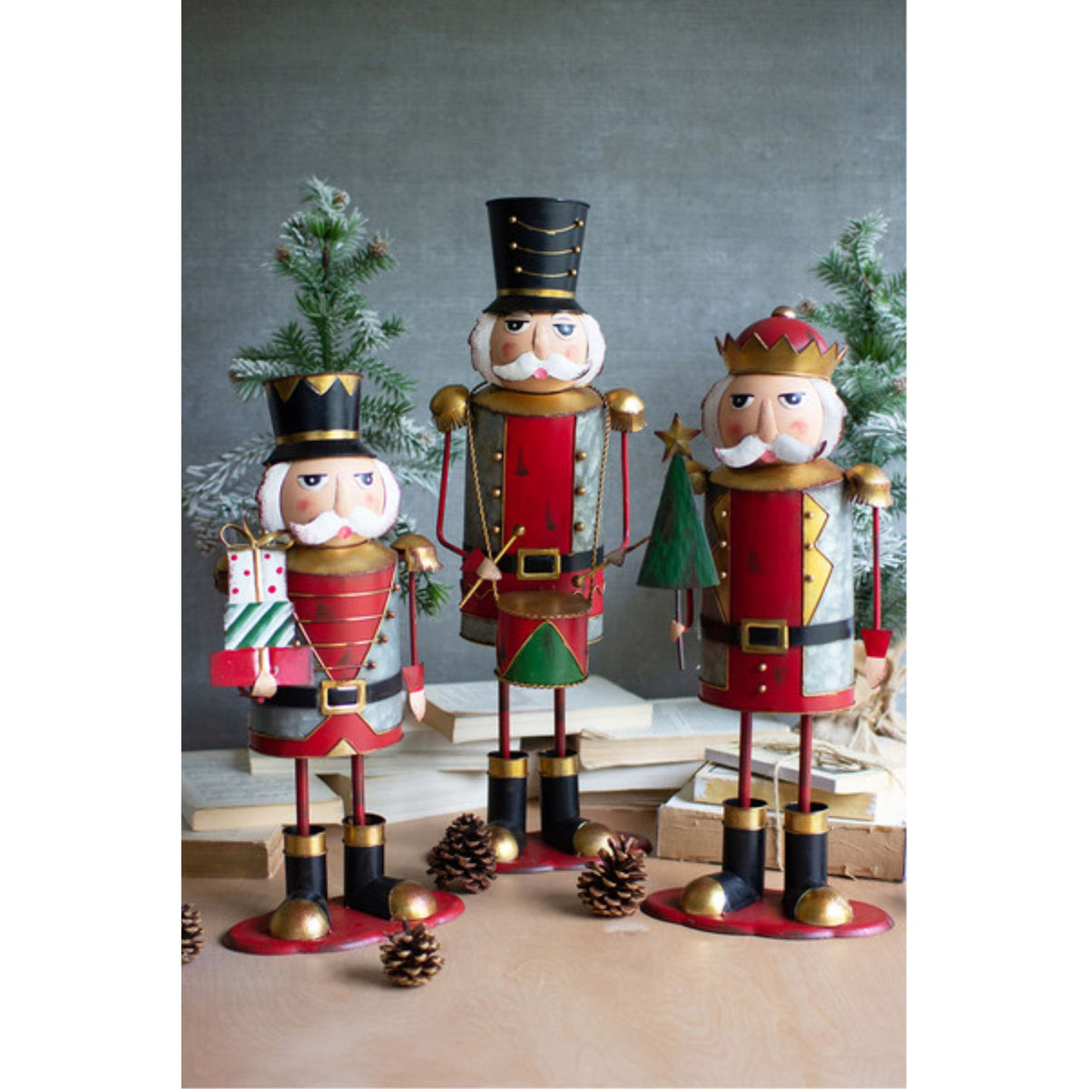 Set Of Three Painted Metal Nutcrackers  One Each Design