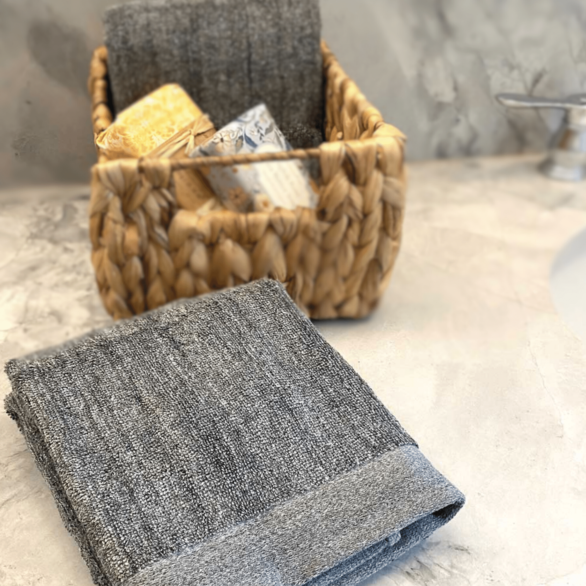 Bamboo Cotton Hand Towels - Viscose from Bamboo + Cotton - 2pk - Charcoal