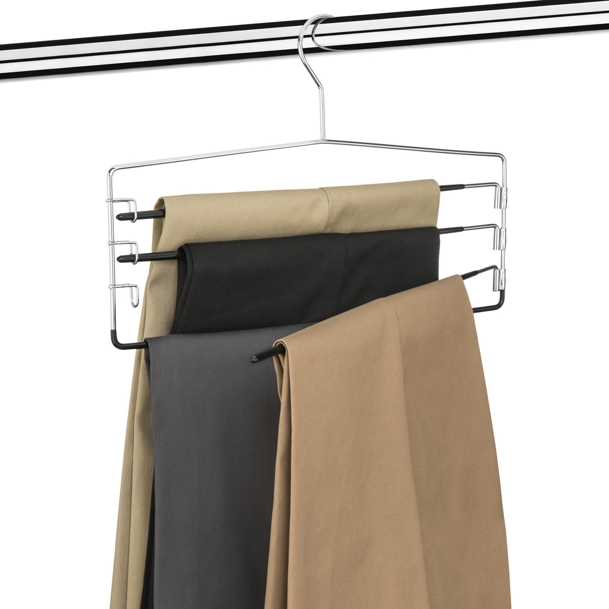 4-Tier Folding Pants Hanger with Non-Slip Padded Bars, Chrome Steel