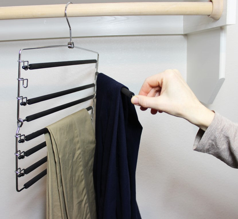8-Tier Foldable Trouser Hanger, Removable Padded Bars, 8-Pair Capacity, Chrome Finish