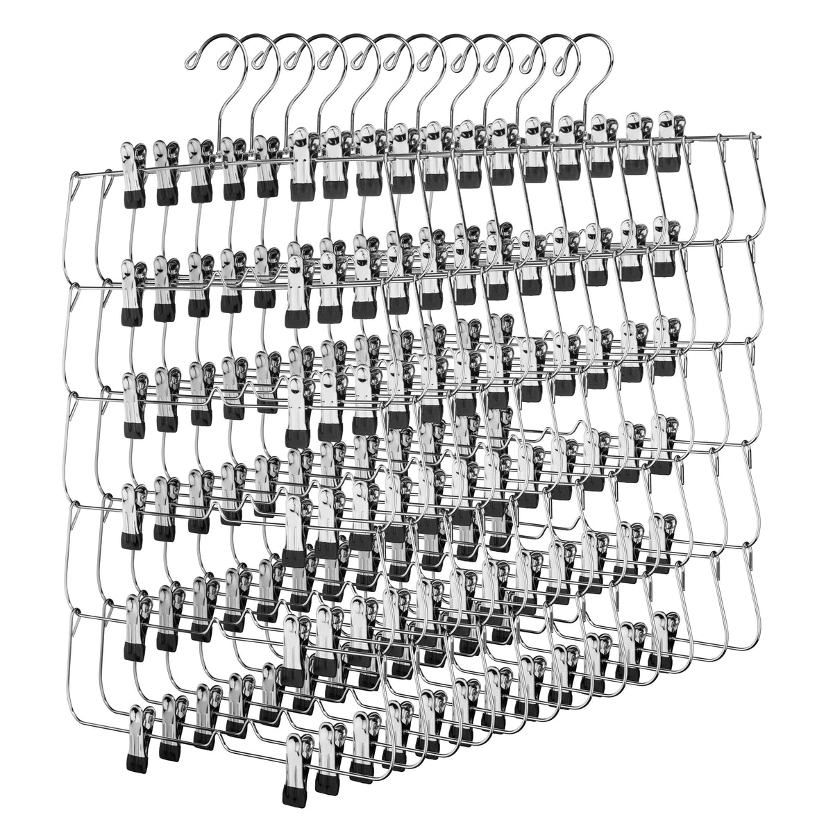 6-Tier Foldable Pants & Skirt Hanger with Adjustable Clips, 6-Pair Chrome Steel